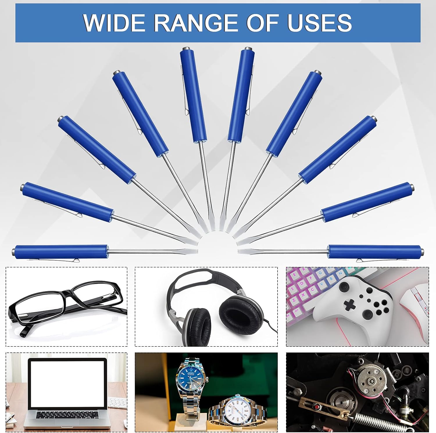 10 Pieces Pocket Screwdriver Mini Tops and Pocket Clips Magnetic Slotted Small Screw Driver with a Single Blade Head for Mechanical, Electrician Blue