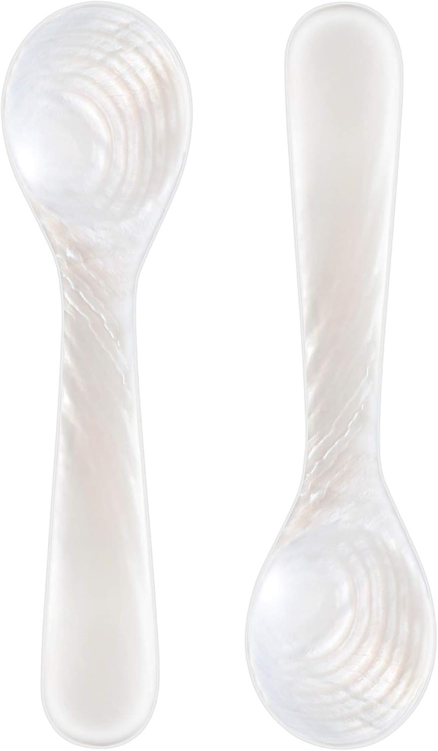 2 Pieces Set of Caviar Spoons Mother of Pearl Spoons with Handcraft Round Handle for Caviar, Egg, Ice Cream, Coffee, Kitchen, Restaurant for Serving Caviars 9cm/3.54 Inch