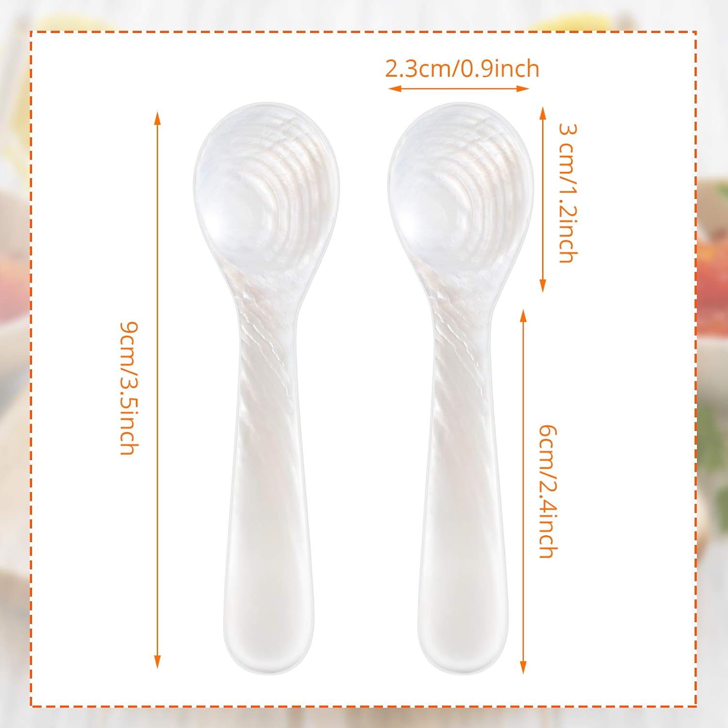 2 Pieces Set of Caviar Spoons Mother of Pearl Spoons with Handcraft Round Handle for Caviar, Egg, Ice Cream, Coffee, Kitchen, Restaurant for Serving Caviars 9cm/3.54 Inch