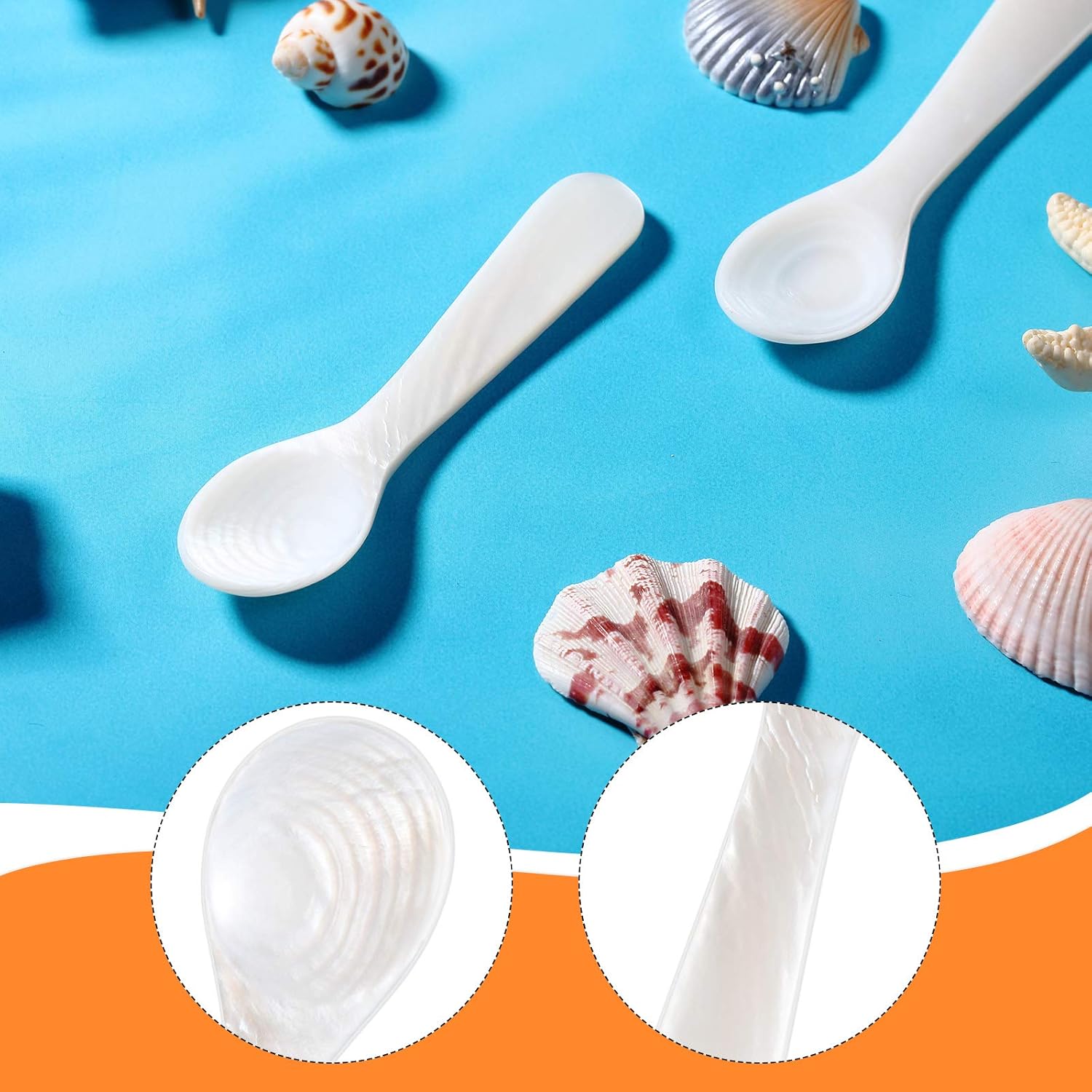 2 Pieces Set of Caviar Spoons Mother of Pearl Spoons with Handcraft Round Handle for Caviar, Egg, Ice Cream, Coffee, Kitchen, Restaurant for Serving Caviars 9cm/3.54 Inch