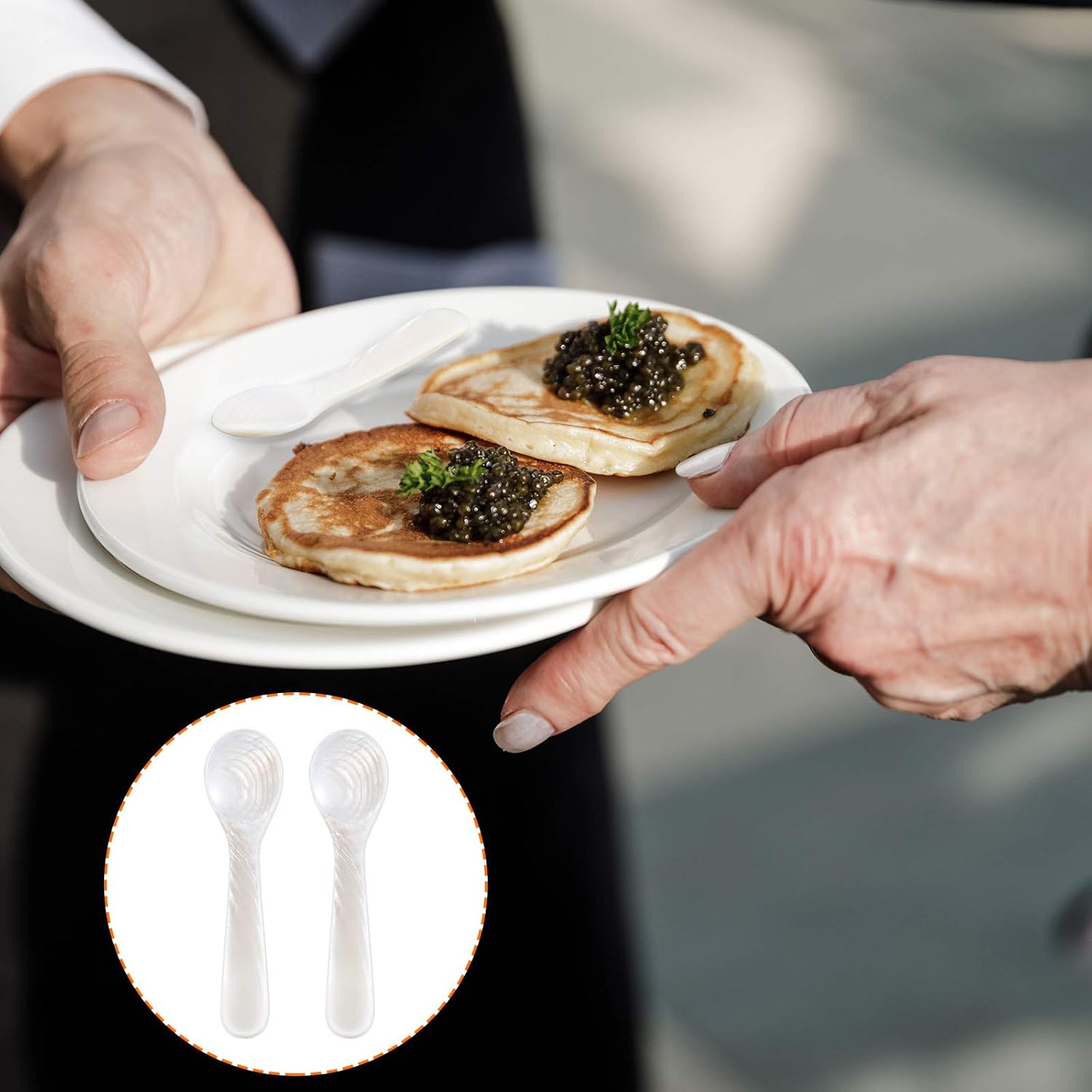 2 Pieces Set of Caviar Spoons Mother of Pearl Spoons with Handcraft Round Handle for Caviar, Egg, Ice Cream, Coffee, Kitchen, Restaurant for Serving Caviars 9cm/3.54 Inch