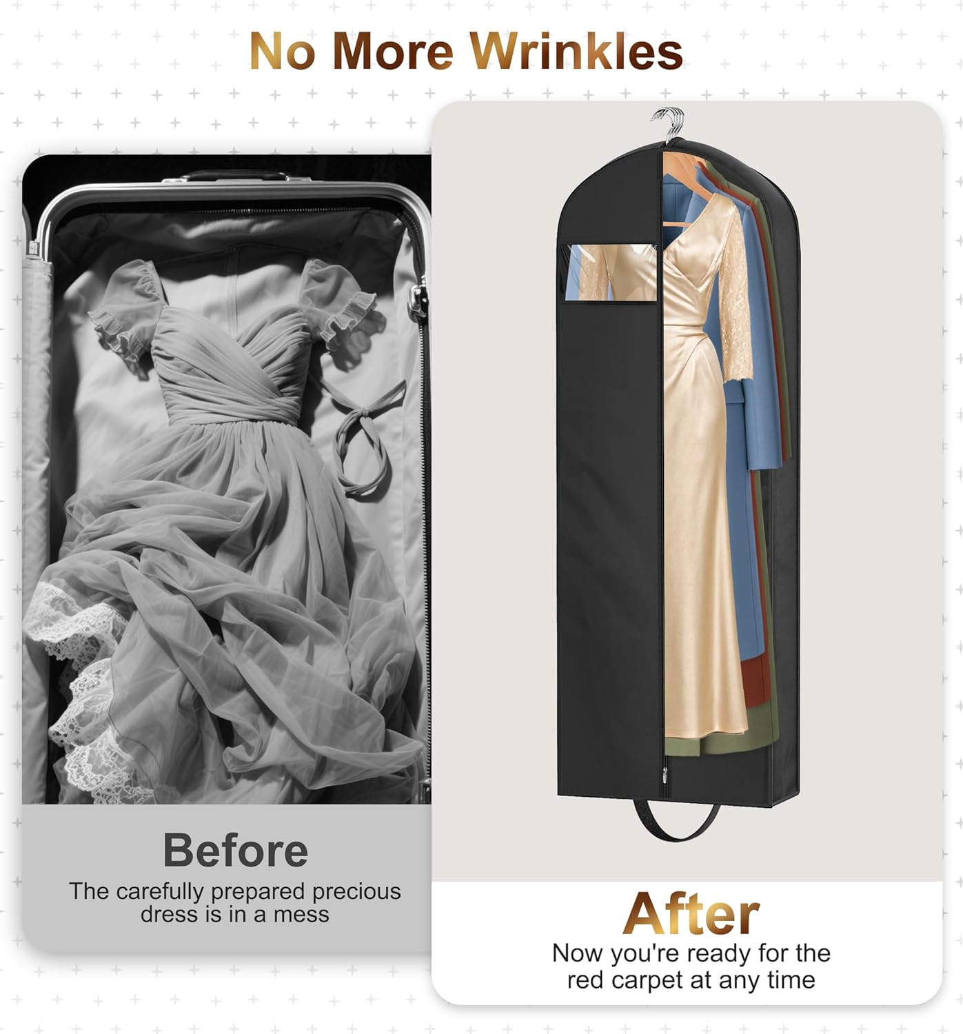 65" Long Garment Bags for Travel for Women 4" Gusseted Dress Bags for Gowns Waterproof Dress Protector Bag for Closet Storage Clothing Covers for Hanging Clothes Wedding Dresses Storage