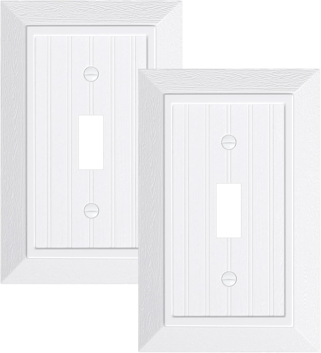 2-Pack Classic Beadboard Single Toggle Light Switch Cover Plate, Unbreakable Polycarbonate Decorative Switch Plate Covers, Pure White 1 Gang Wall Plate