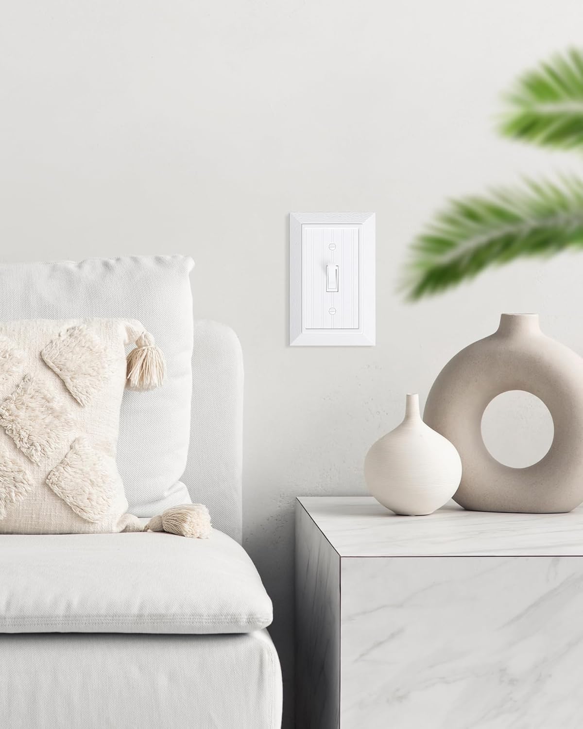 2-Pack Classic Beadboard Single Toggle Light Switch Cover Plate, Unbreakable Polycarbonate Decorative Switch Plate Covers, Pure White 1 Gang Wall Plate