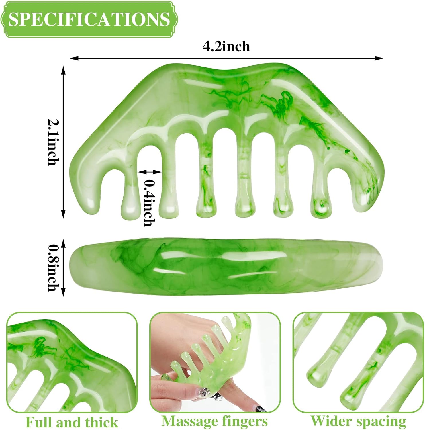 2 Pcs Jade Combs Esthetician Supplies Massage Stone Hair Gua Sha Scraping Scalp Comb Facial Massage Tool Handheld Head Tools Head Caring Therapy Valentines for Women Elegant Style