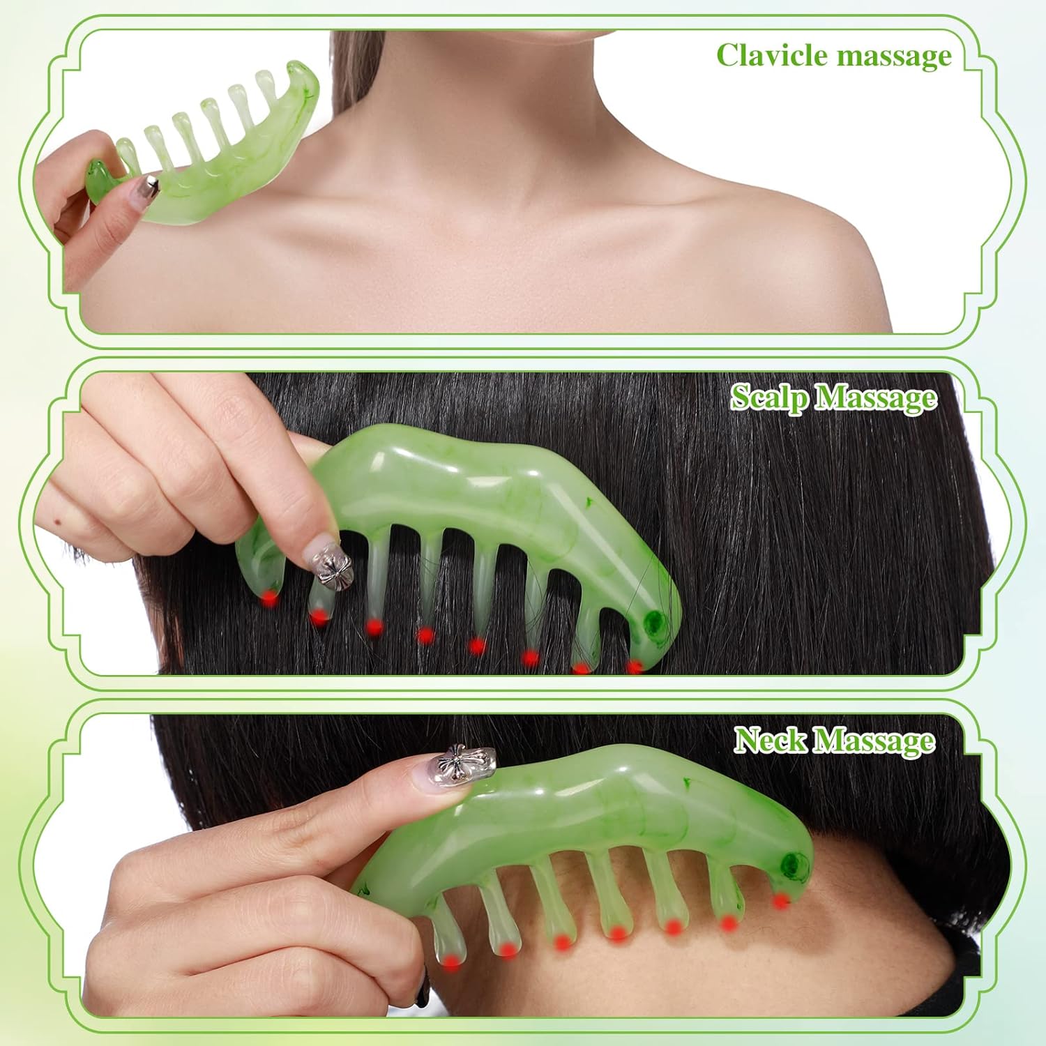 2 Pcs Jade Combs Esthetician Supplies Massage Stone Hair Gua Sha Scraping Scalp Comb Facial Massage Tool Handheld Head Tools Head Caring Therapy Valentines for Women Elegant Style