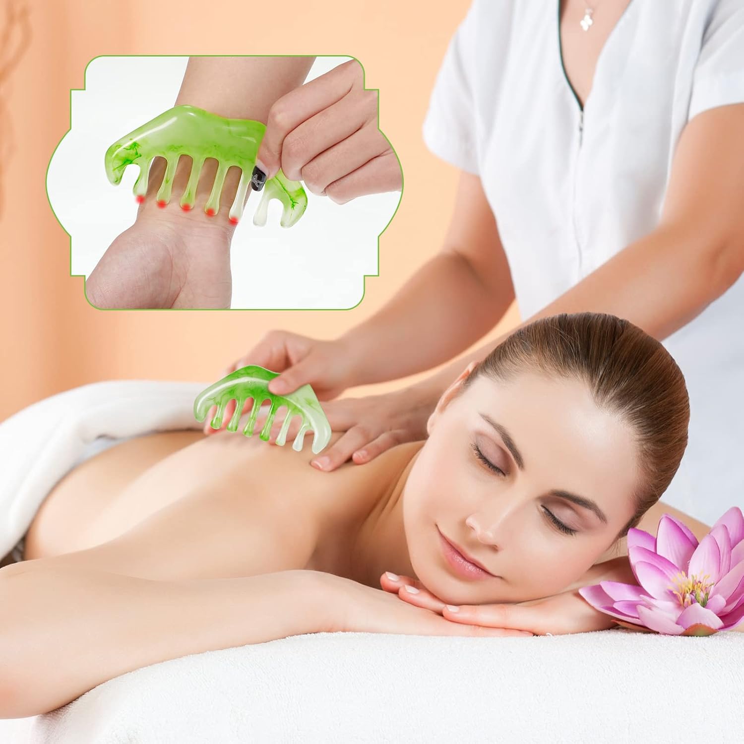 2 Pcs Jade Combs Esthetician Supplies Massage Stone Hair Gua Sha Scraping Scalp Comb Facial Massage Tool Handheld Head Tools Head Caring Therapy Valentines for Women Elegant Style