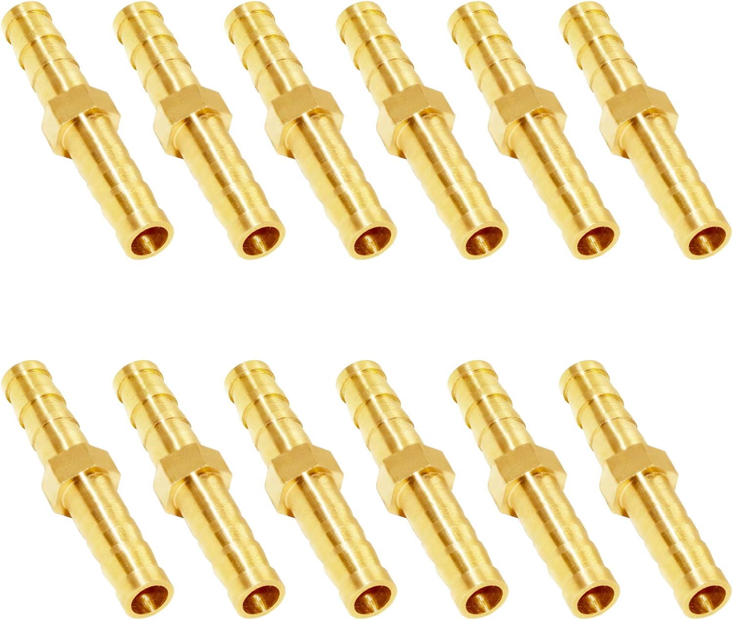 Brass Hose Barb Fitting Metals Splicer Mender, 1/4" Barb Hose Union Fuel Gas Water Air Pack of 12