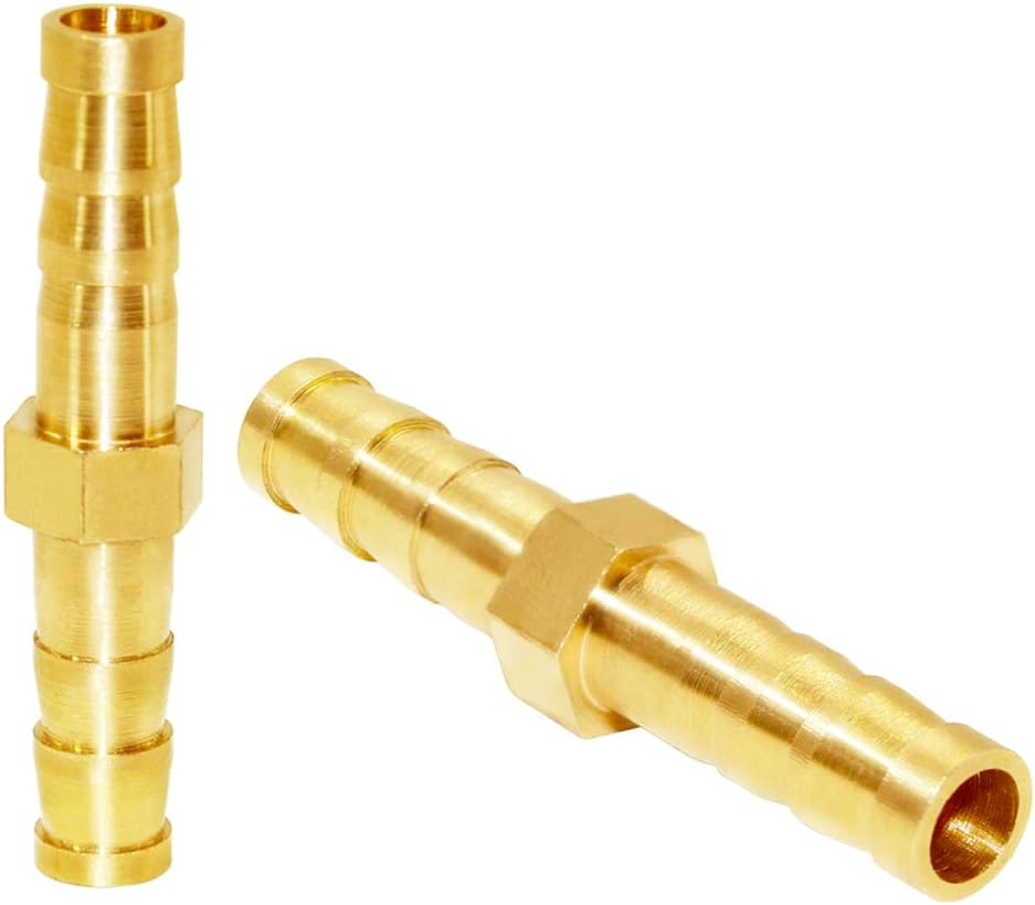 Brass Hose Barb Fitting Metals Splicer Mender, 1/4" Barb Hose Union Fuel Gas Water Air Pack of 12