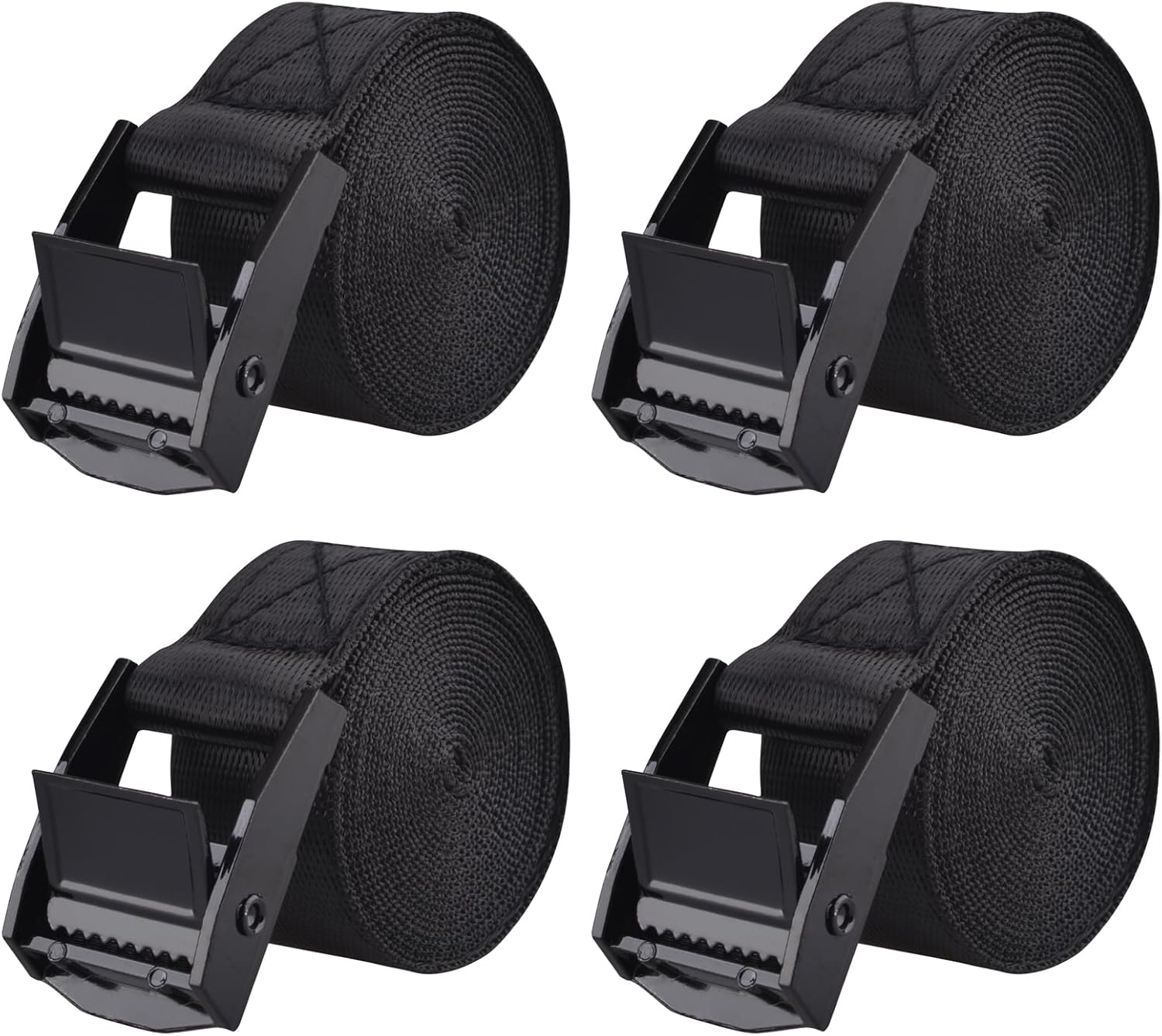 Cinch Tie Down Strap Lashing Straps Heavy Duty Nylon Straps with Cam Buckles for Cargo, Trucks, Boat, Motorcycle,SUP, Kayak, Canoe, Trailer 1m, Black - 4 Pack