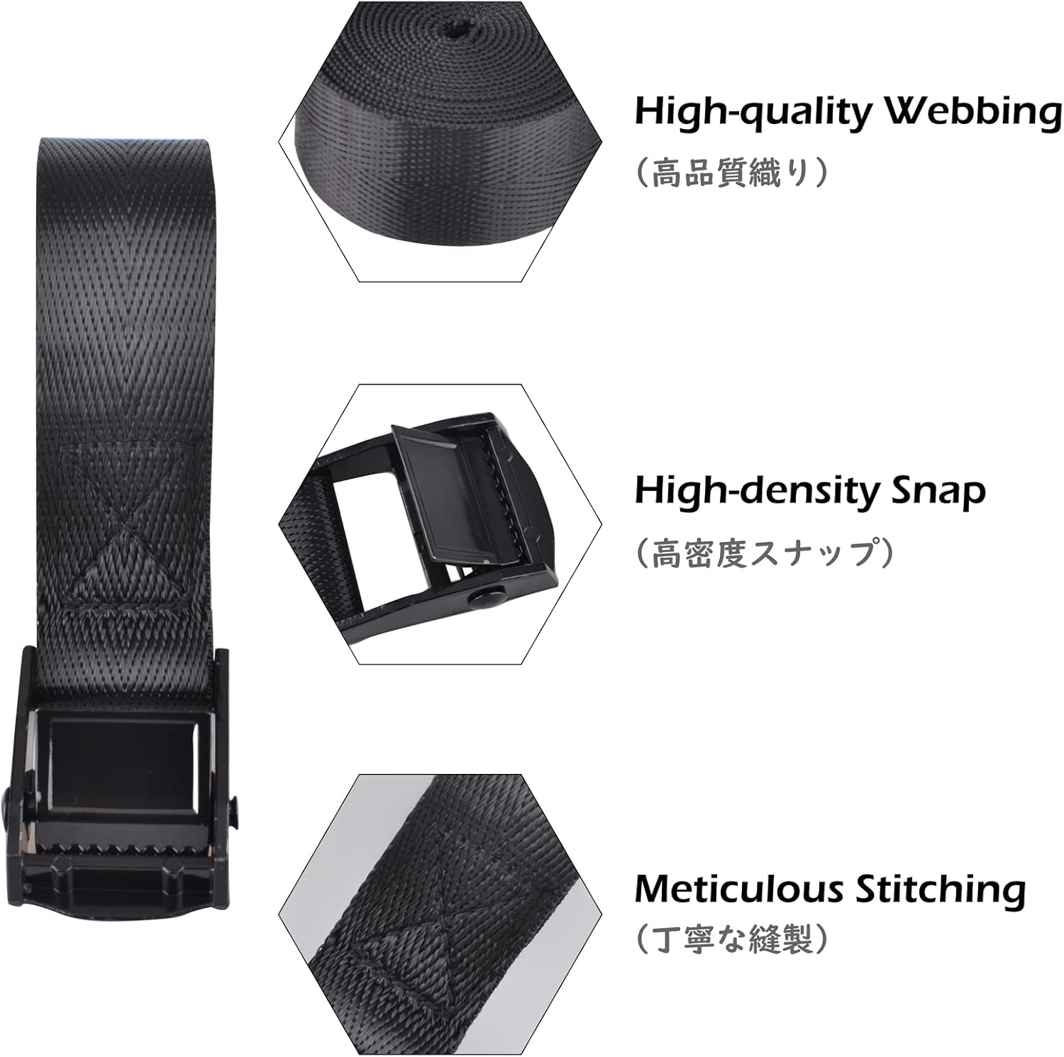 Cinch Tie Down Strap Lashing Straps Heavy Duty Nylon Straps with Cam Buckles for Cargo, Trucks, Boat, Motorcycle,SUP, Kayak, Canoe, Trailer 1m, Black - 4 Pack