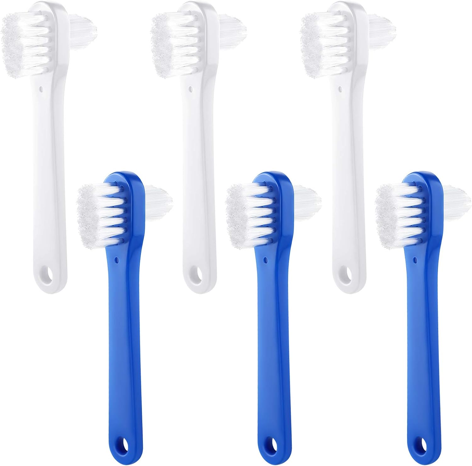 6 Pack Denture Cleaning Brush Dual Head Portable Denture Toothbrush Hard Double Sided Multi-Layered Bristles False Teeth Toothbrush for Care Clean Clear Brace Mouth Guard Blue White,Flat
