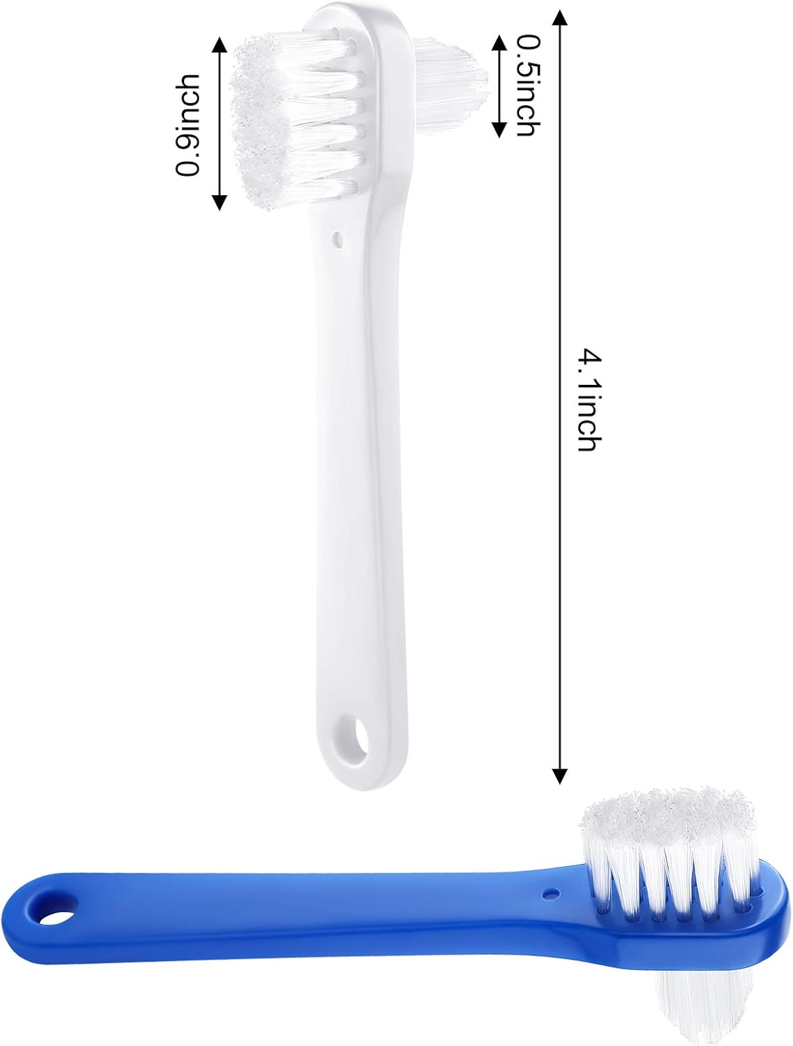 6 Pack Denture Cleaning Brush Dual Head Portable Denture Toothbrush Hard Double Sided Multi-Layered Bristles False Teeth Toothbrush for Care Clean Clear Brace Mouth Guard Blue White,Flat
