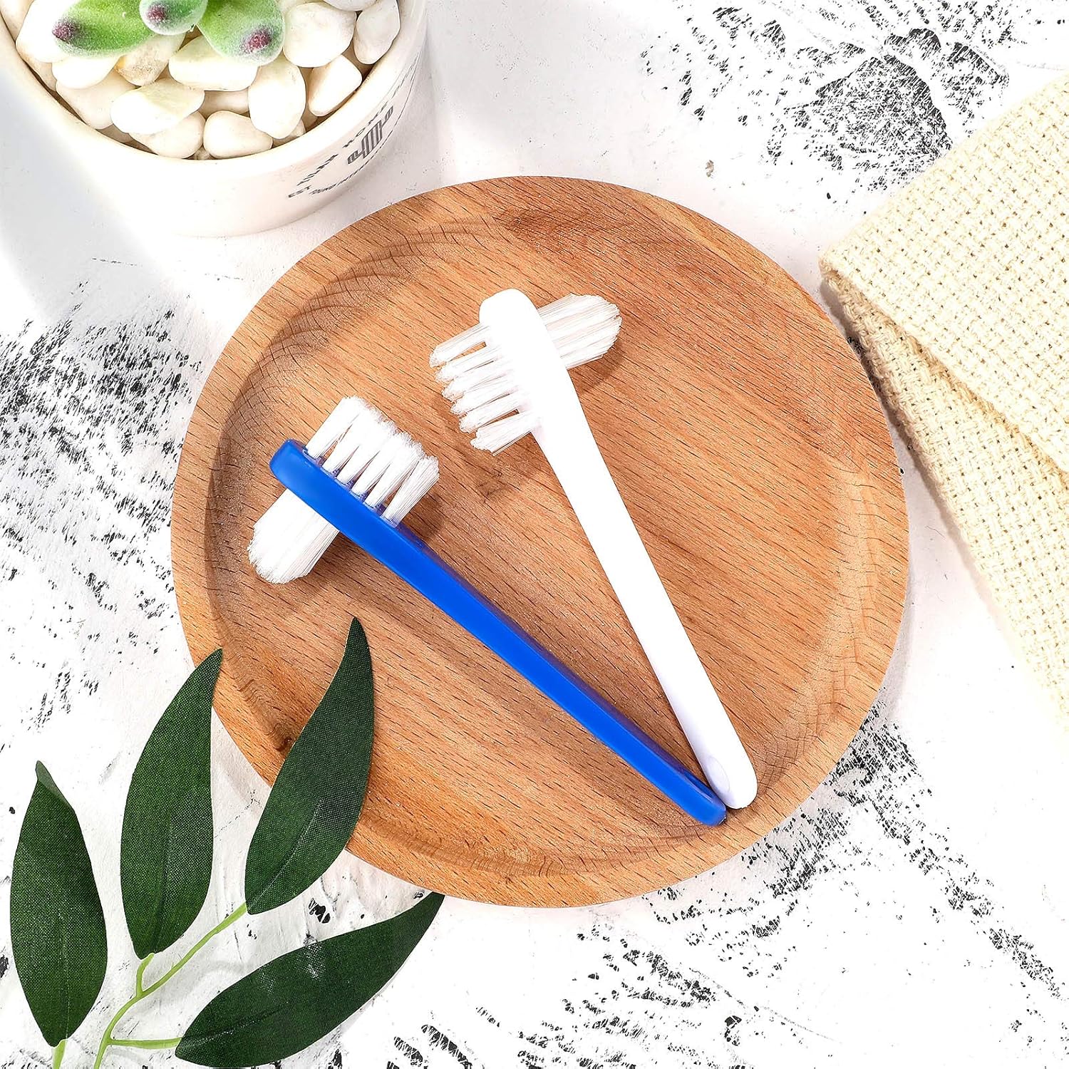 6 Pack Denture Cleaning Brush Dual Head Portable Denture Toothbrush Hard Double Sided Multi-Layered Bristles False Teeth Toothbrush for Care Clean Clear Brace Mouth Guard Blue White,Flat