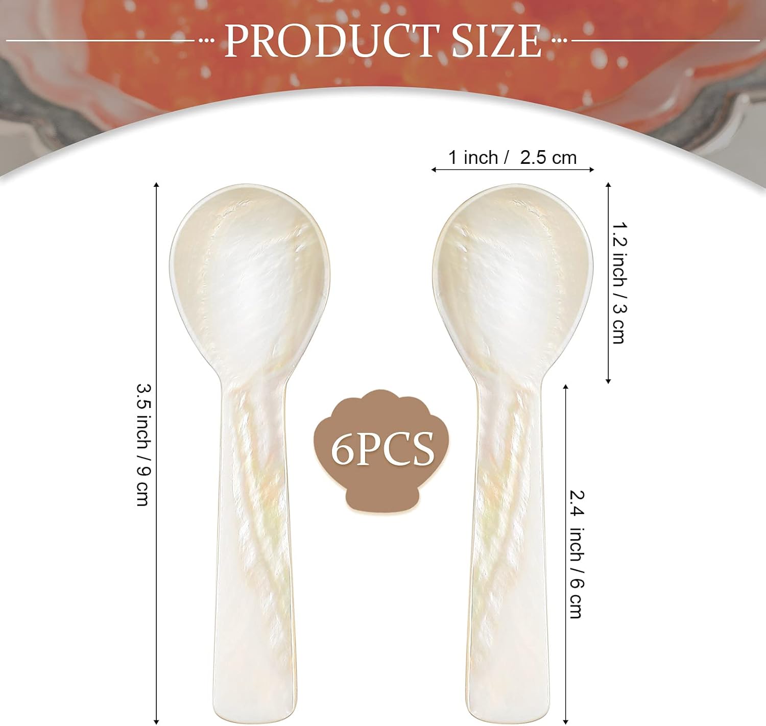 Caviar Spoons Mother of Pearl Mop Spoons with Hand Craft W Round Handle for Caviar, Egg, Ice Cream, Salt, Coffee Serving, Restaurant Serving Set 6 Pieces,3.55 Inch