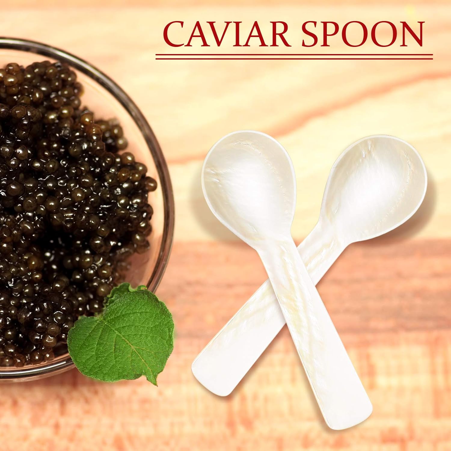 Caviar Spoons Mother of Pearl Mop Spoons with Hand Craft W Round Handle for Caviar, Egg, Ice Cream, Salt, Coffee Serving, Restaurant Serving Set 6 Pieces,3.55 Inch