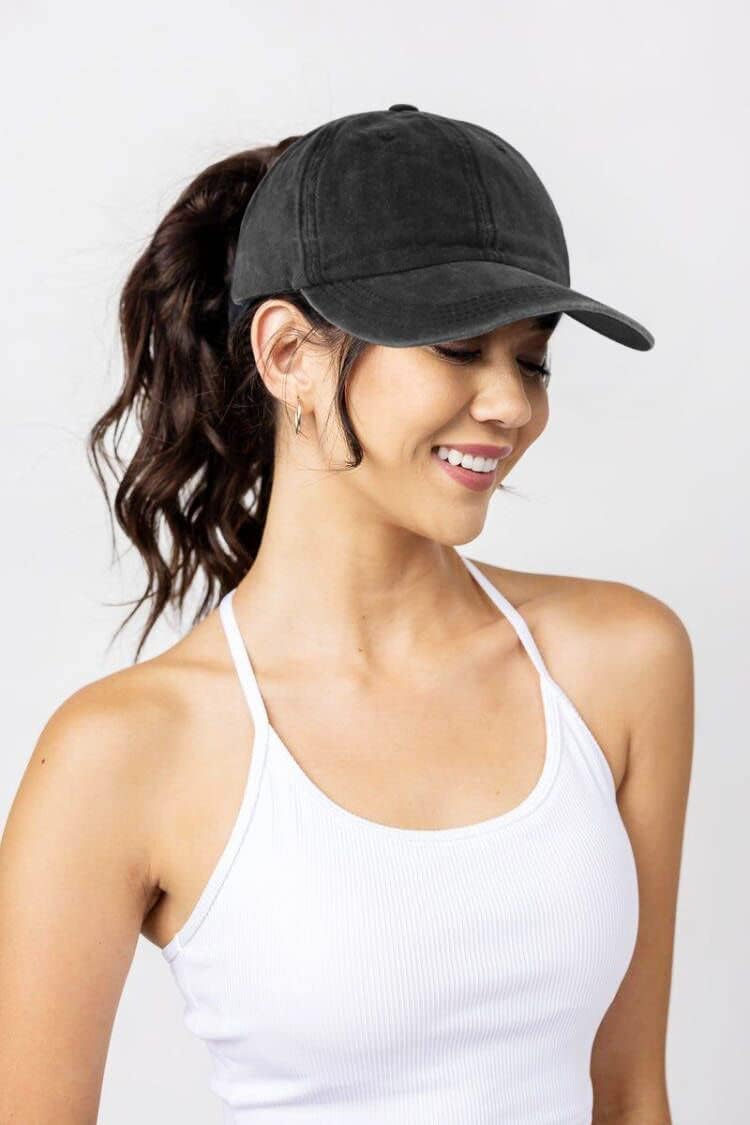 Ponytail Baseball Hat Distressed Retro Washed Womens Twill