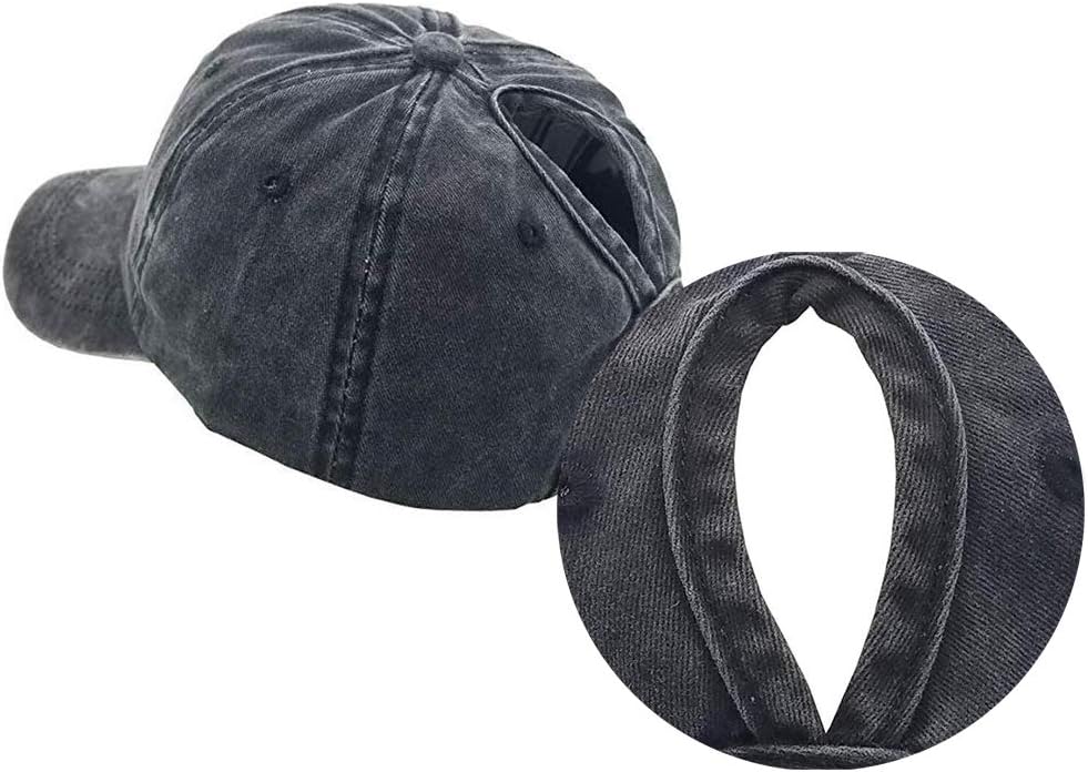 Ponytail Baseball Hat Distressed Retro Washed Womens Twill