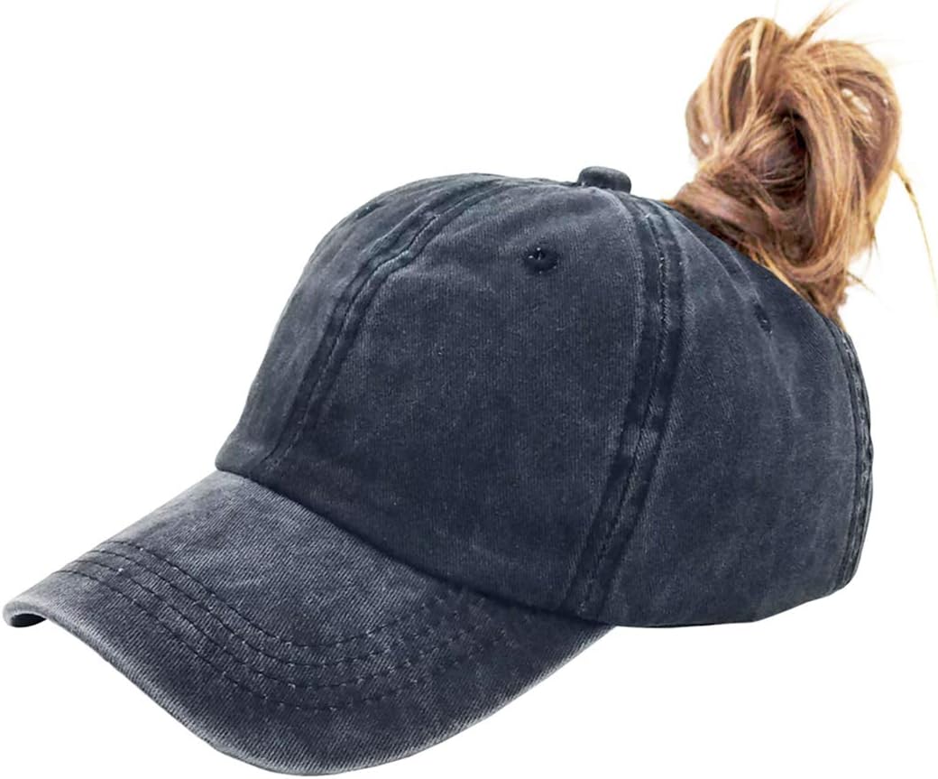 Ponytail Baseball Hat Distressed Retro Washed Womens Twill