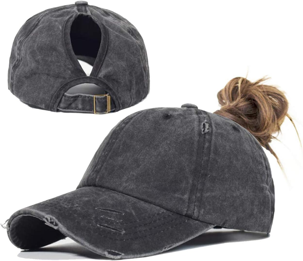Ponytail Baseball Hat Distressed Retro Washed Womens Twill