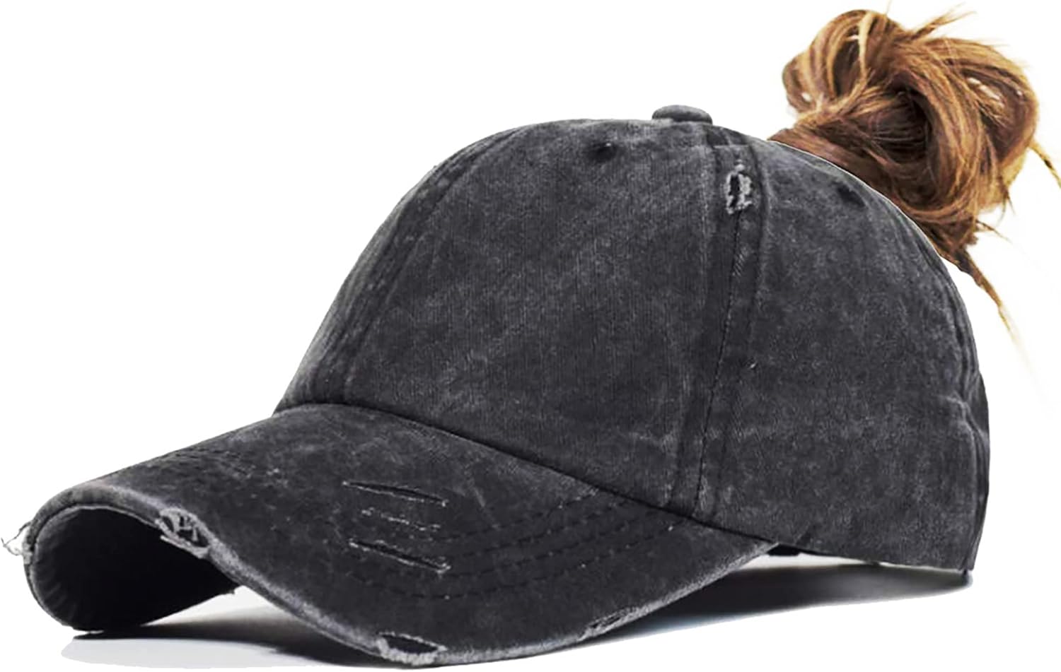 Ponytail Baseball Hat Distressed Retro Washed Womens Twill