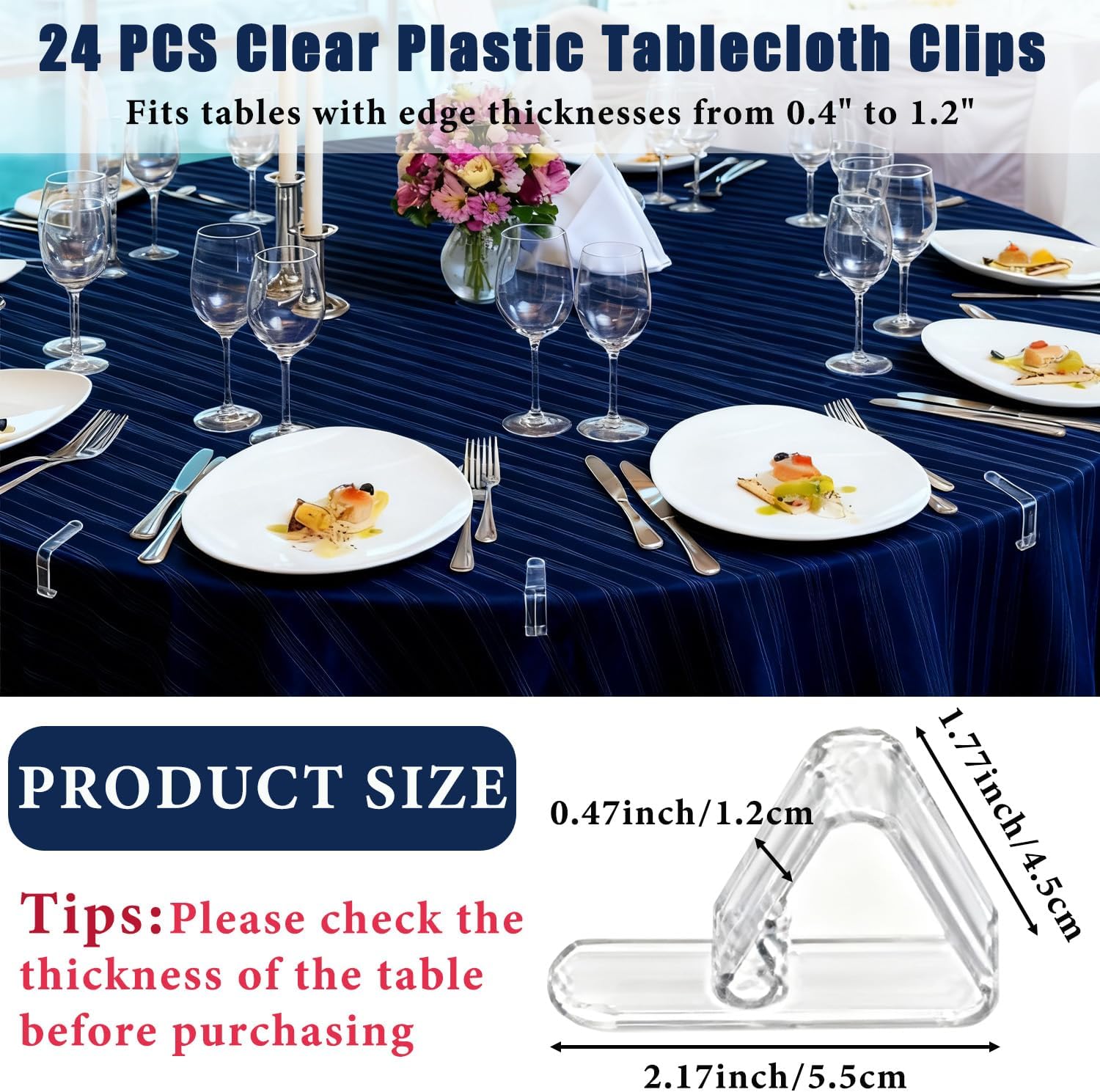 24 Pack Tablecloth Clips for Thick Tables, Heavy-Duty Plastic Table Cover Holders for Outdoor Dining, Picnic, Camping, and Party Use, Windproof Table Cloth Clamps for Birthday, Wedding