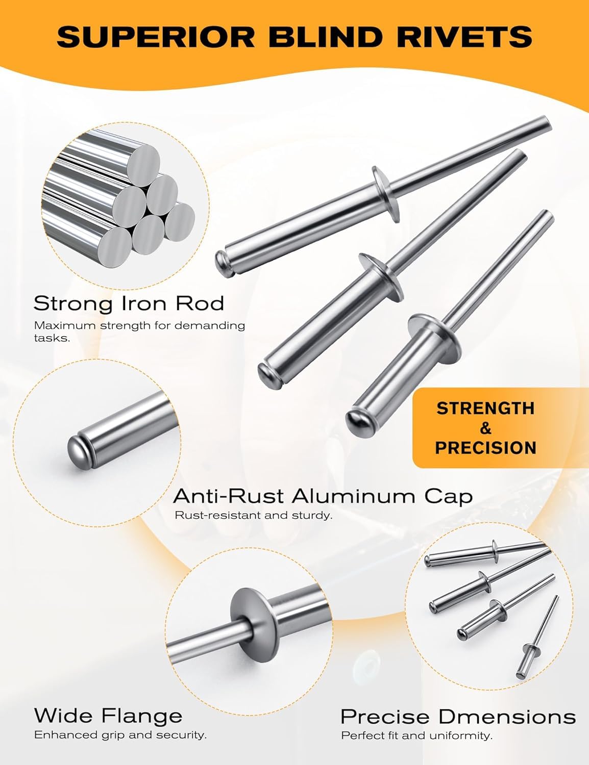 100 PCs 1/8'' x 3/4''Aluminum Blind Rivets, Pack of 100 CT 3.2mm x 20mm Pop Rivets with Aluminum Grip and Steel Mandrel
