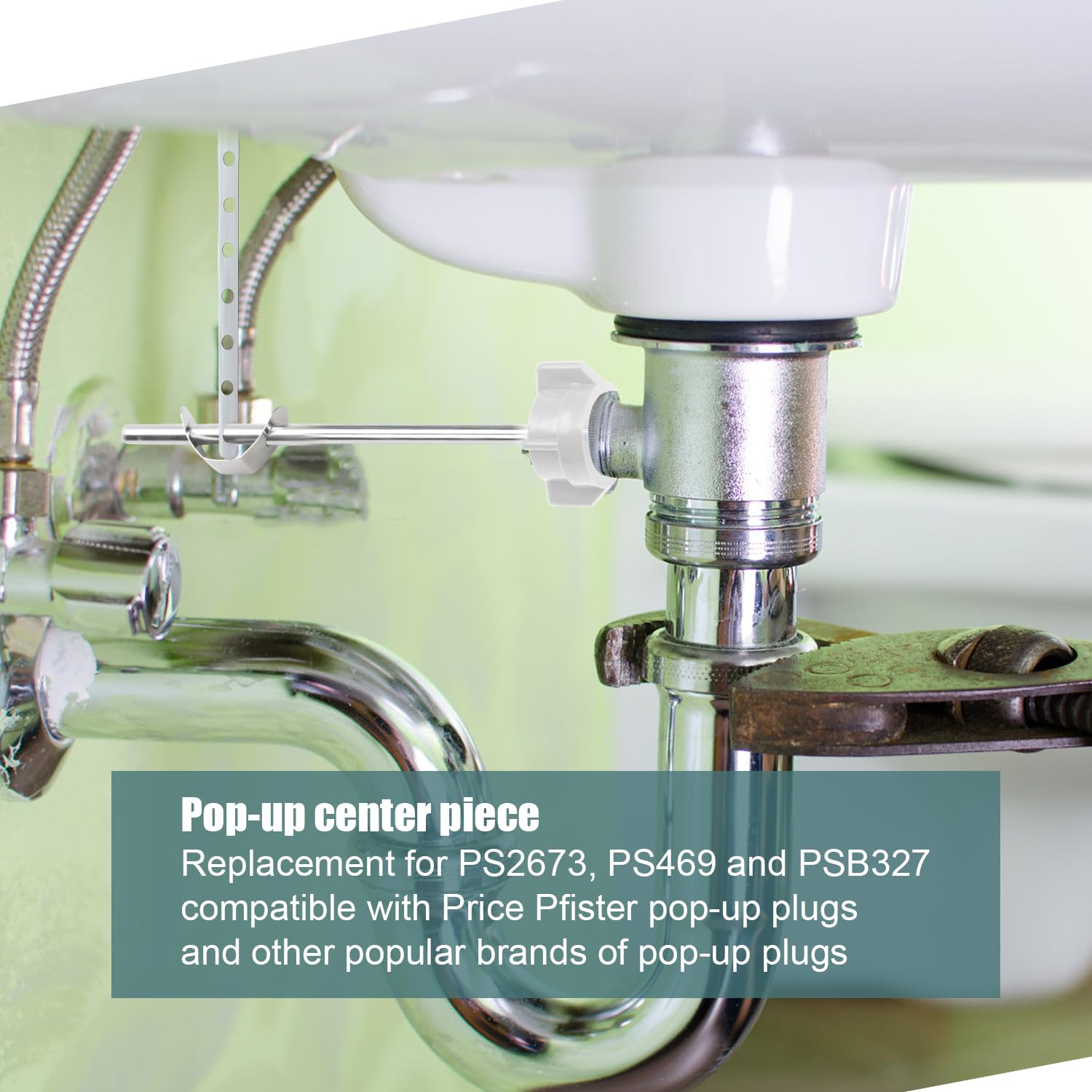 Lavatory Pop Up Center Piece Assembly, Sink Ball Rod/Pivot Rod Replacement Sink Drain Parts Compatible with Price Pfister Pop Up Stopper and Other Popular Brands Replacement for PS2673 White