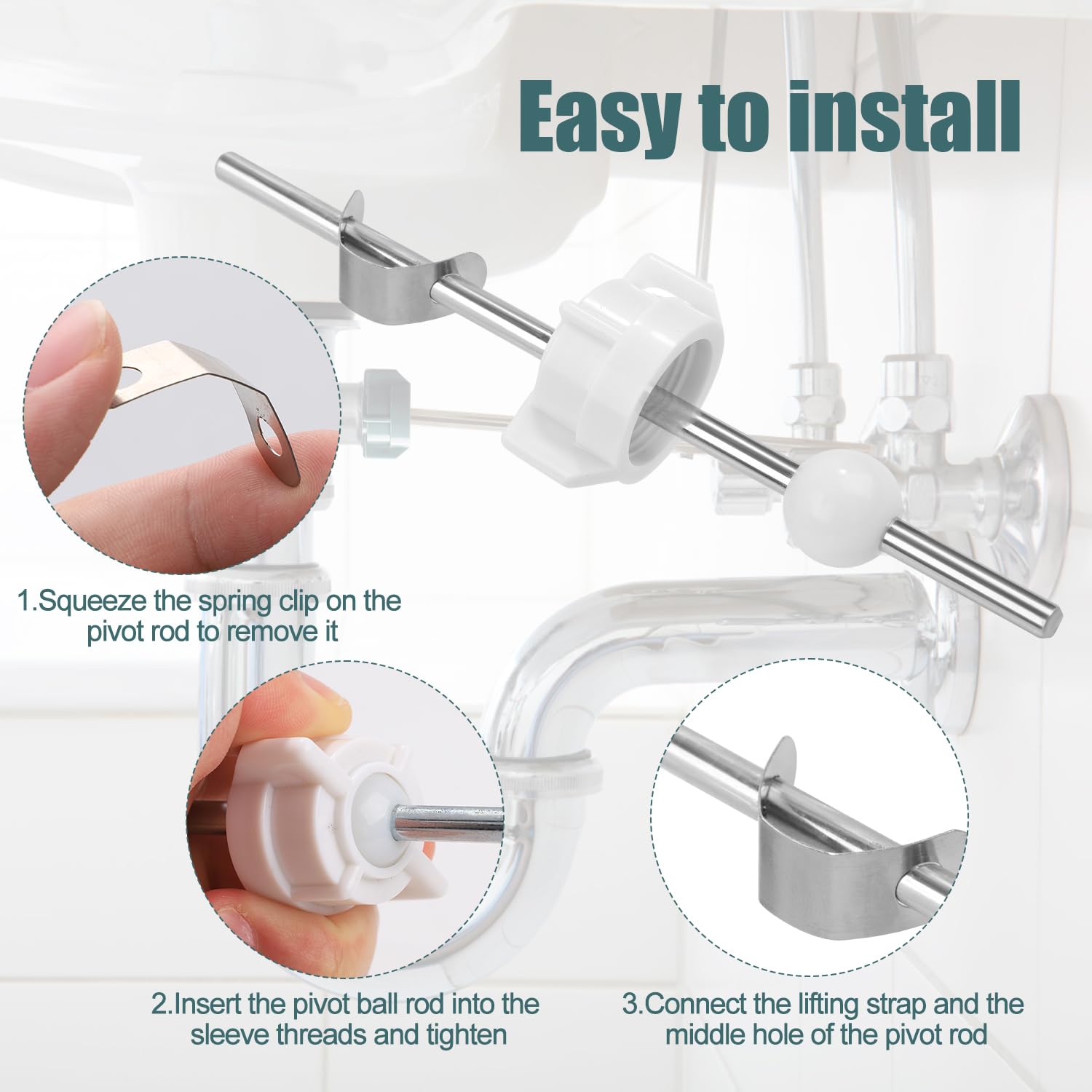 Lavatory Pop Up Center Piece Assembly, Sink Ball Rod/Pivot Rod Replacement Sink Drain Parts Compatible with Price Pfister Pop Up Stopper and Other Popular Brands Replacement for PS2673 White