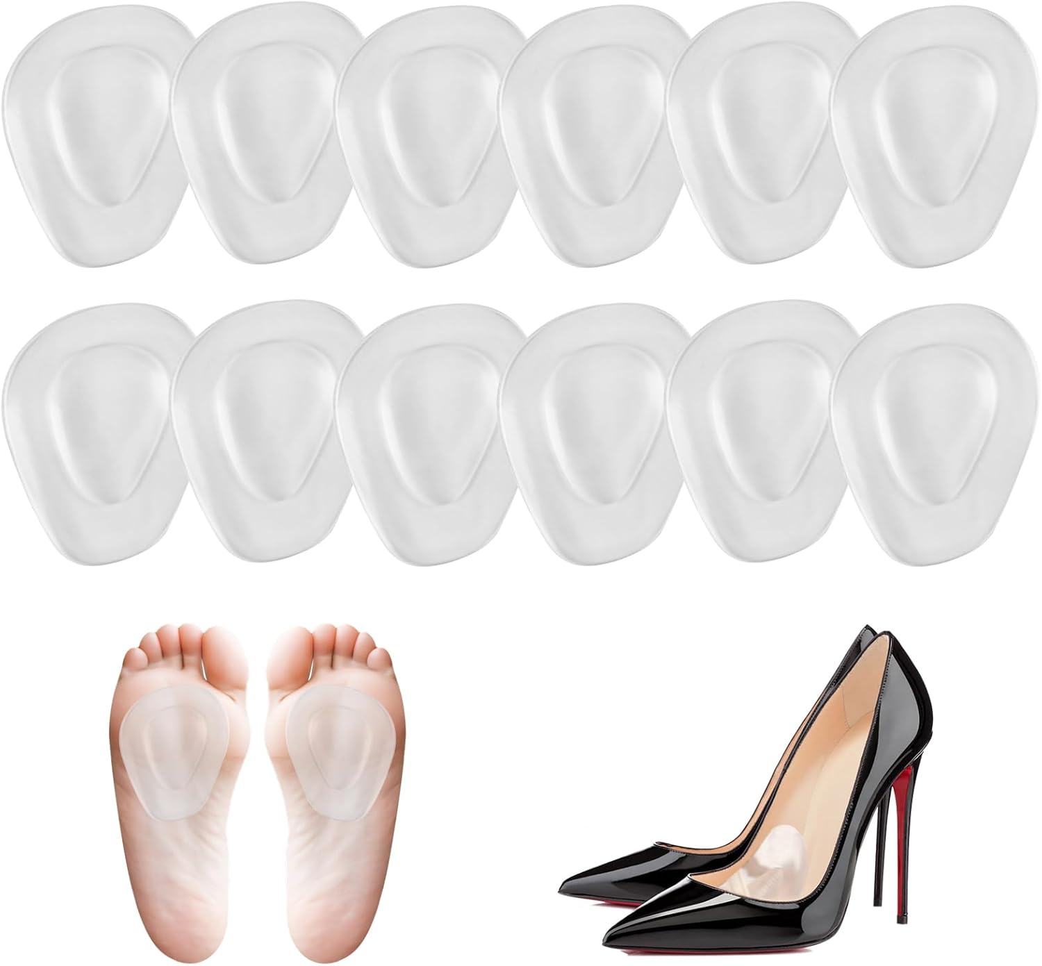 6 Pairs Metatarsal Pads Women Mens, Ball of Foot Cushions for Women Heels, Metatarsal Foot Pads for High Heel Inserts, Silicone High Heel Comfort Pads Insoles for Metatarsalgia Pads Clear