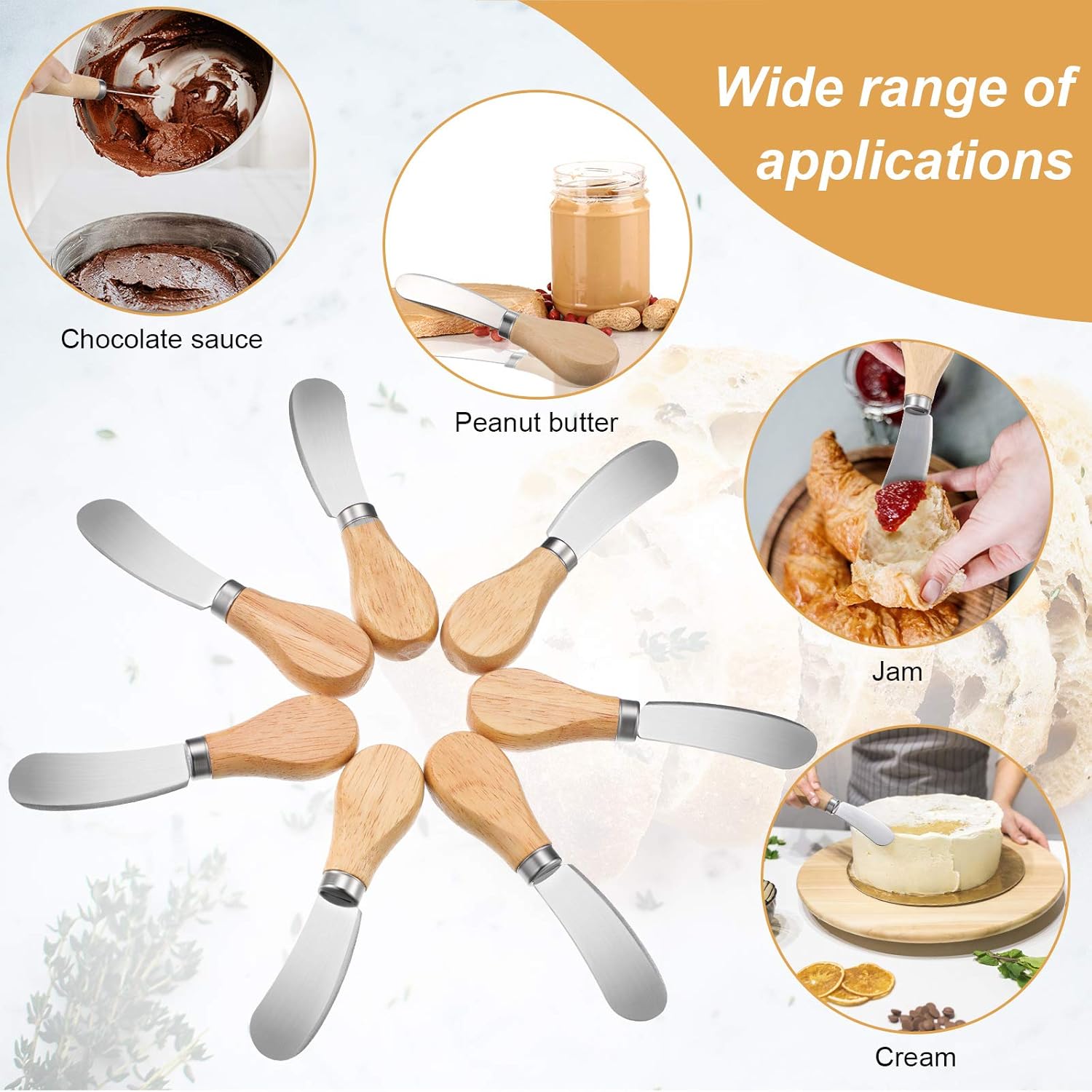 12 Pcs Cheese Spreader Knives Butter Knife Bulk Stainless Steel Butter Spreader Knives with Wooden Handle, Cheese Cake Condiment Knife Set for Sandwich, Cream, Charcuterie, Pastry, 4.7 Inch