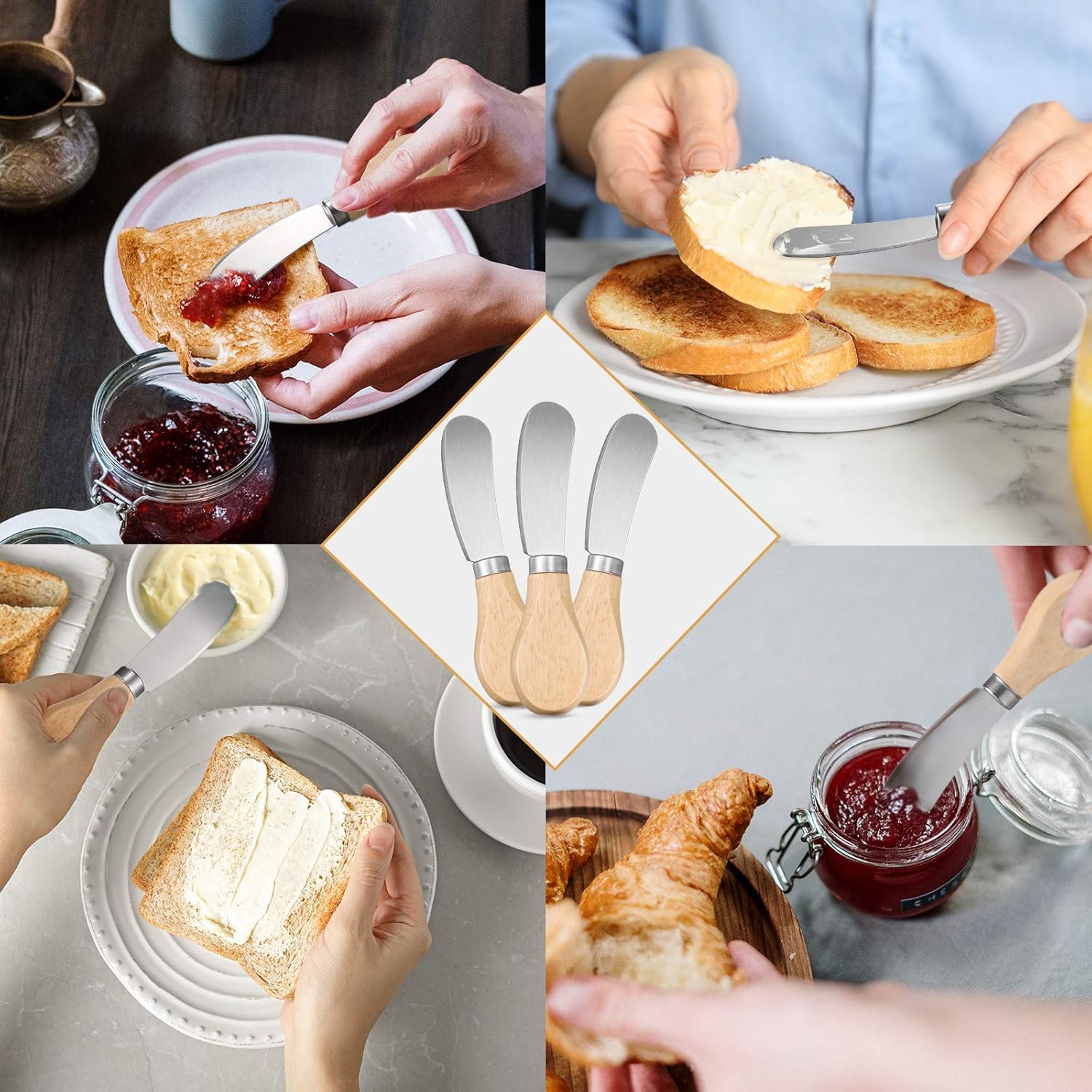 12 Pcs Cheese Spreader Knives Butter Knife Bulk Stainless Steel Butter Spreader Knives with Wooden Handle, Cheese Cake Condiment Knife Set for Sandwich, Cream, Charcuterie, Pastry, 4.7 Inch