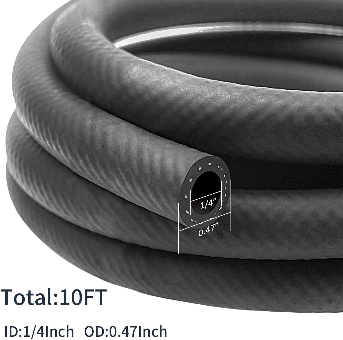 1/4 Inch ID NBR Rubber Hose, 10 Feet Fuel Hose Line Transfer Hose for Small Engine Black