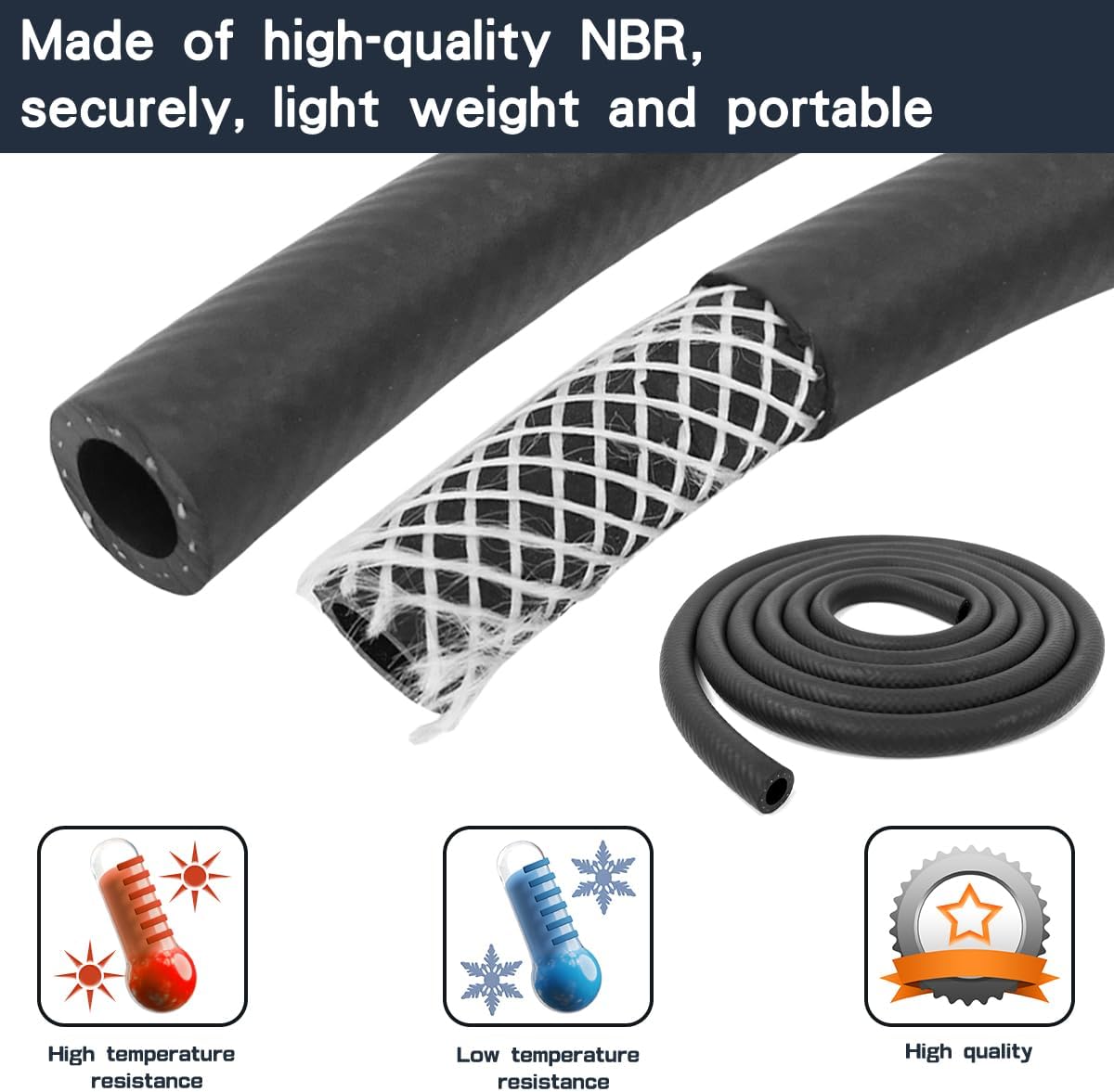 1/4 Inch ID NBR Rubber Hose, 10 Feet Fuel Hose Line Transfer Hose for Small Engine Black