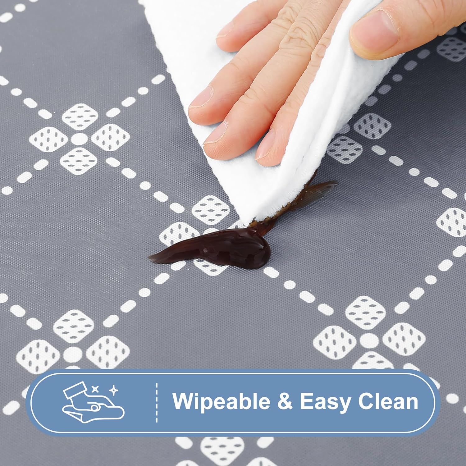 Rectangle Vinyl Table Cloth, Elastic Fitted Tablecloth with Flannel Backing, Waterproof Plastic Table Cover Fits 6 Foot Folding Tables for Easter, Camping, Indoor and Outdoor Grey, 30" x 72"