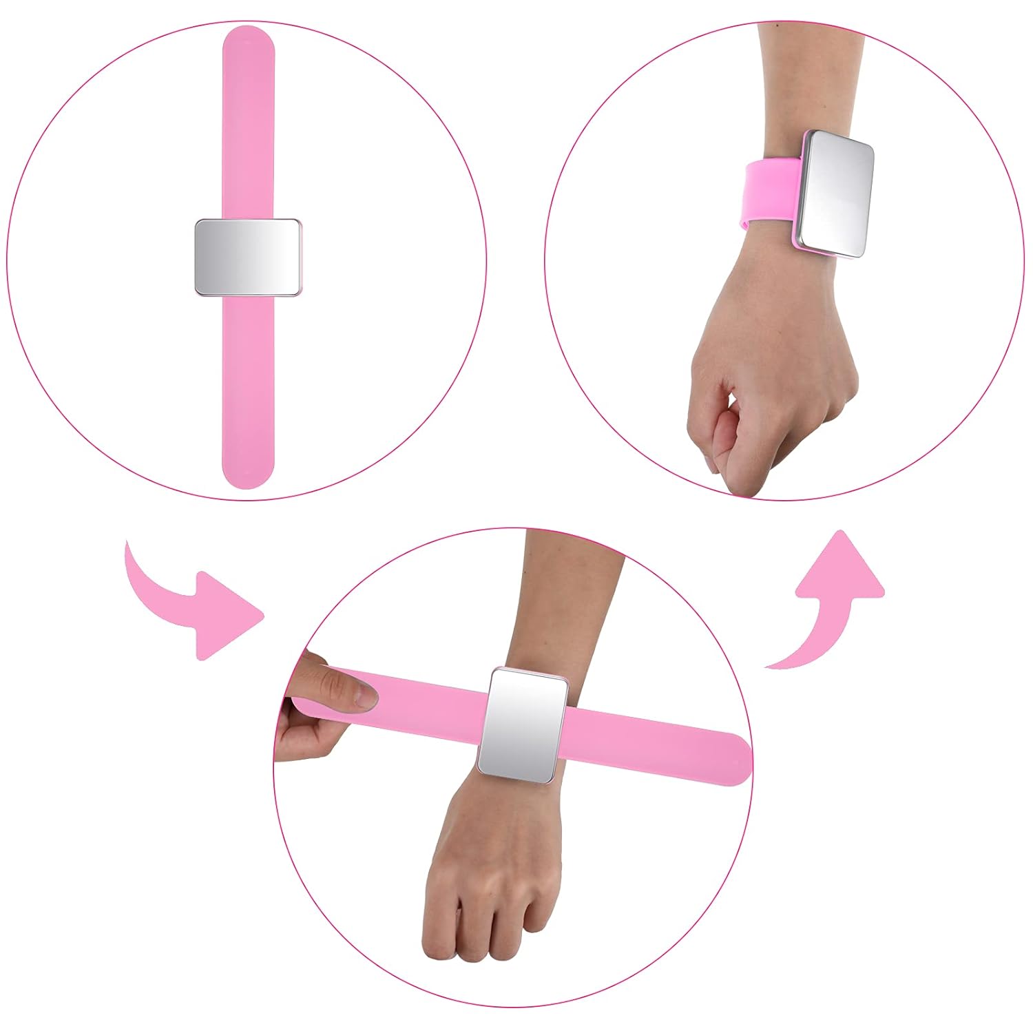 10 Pcs Hair Styling Tools Set Magnetic Gel & Silicone Wristband for Stylists and Braiders, Wrist Strap, 3 Rat Tail Combs and 6 Plastic Clips Pink Wrist Strap