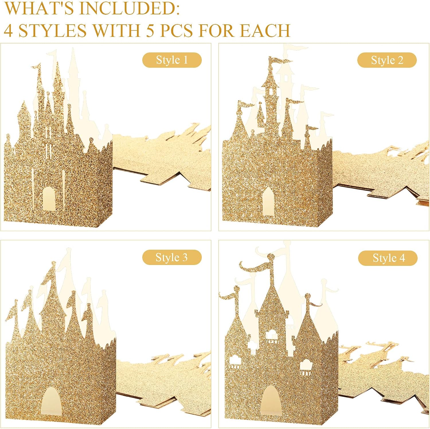 30 Pieces Castle Box Princess Candy Box Glitter Castle Favor Treat Gift Princess Party Decorations Baby Shower Wedding Supplies Gold