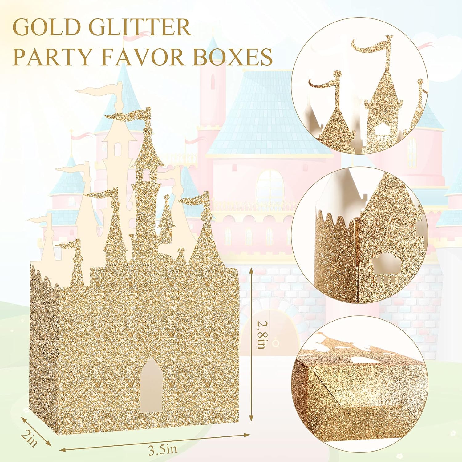 30 Pieces Castle Box Princess Candy Box Glitter Castle Favor Treat Gift Princess Party Decorations Baby Shower Wedding Supplies Gold