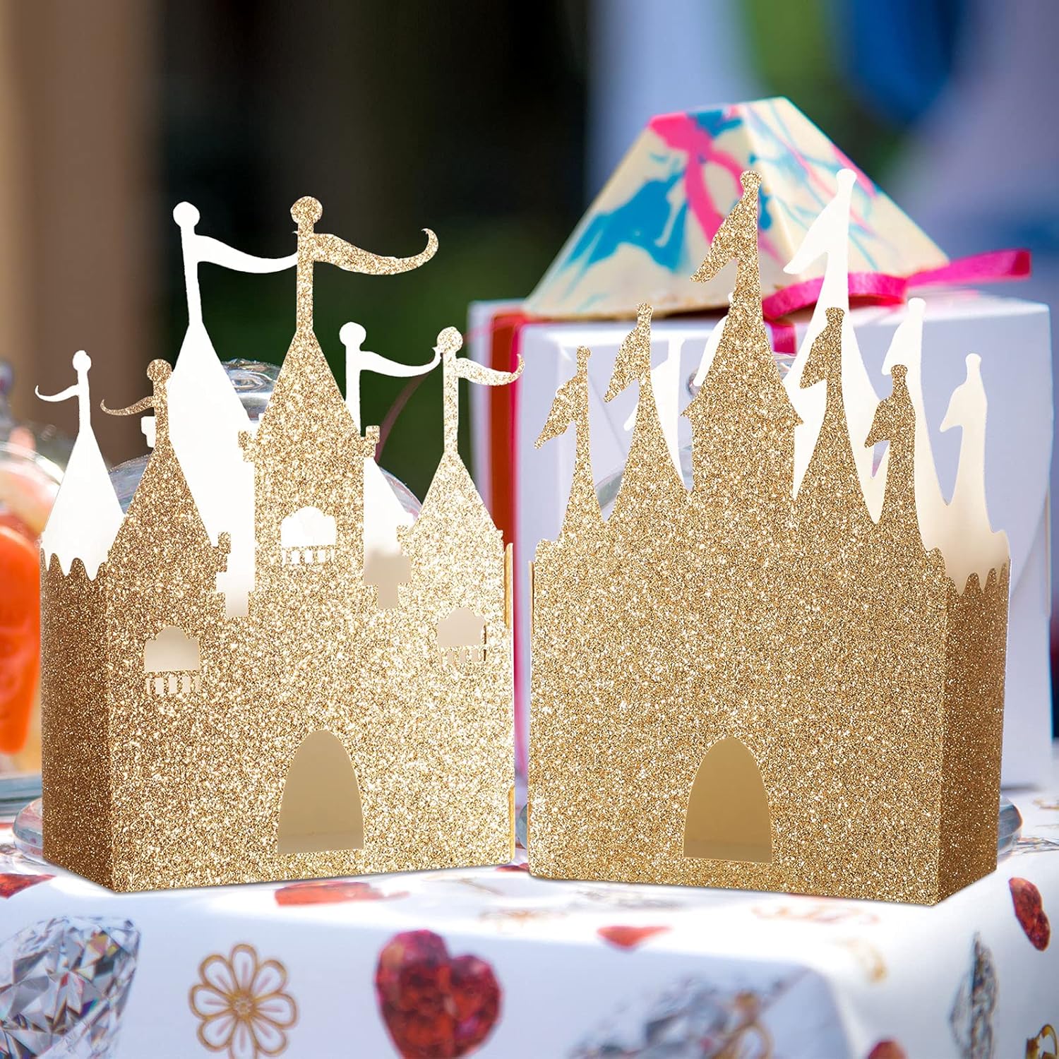 30 Pieces Castle Box Princess Candy Box Glitter Castle Favor Treat Gift Princess Party Decorations Baby Shower Wedding Supplies Gold