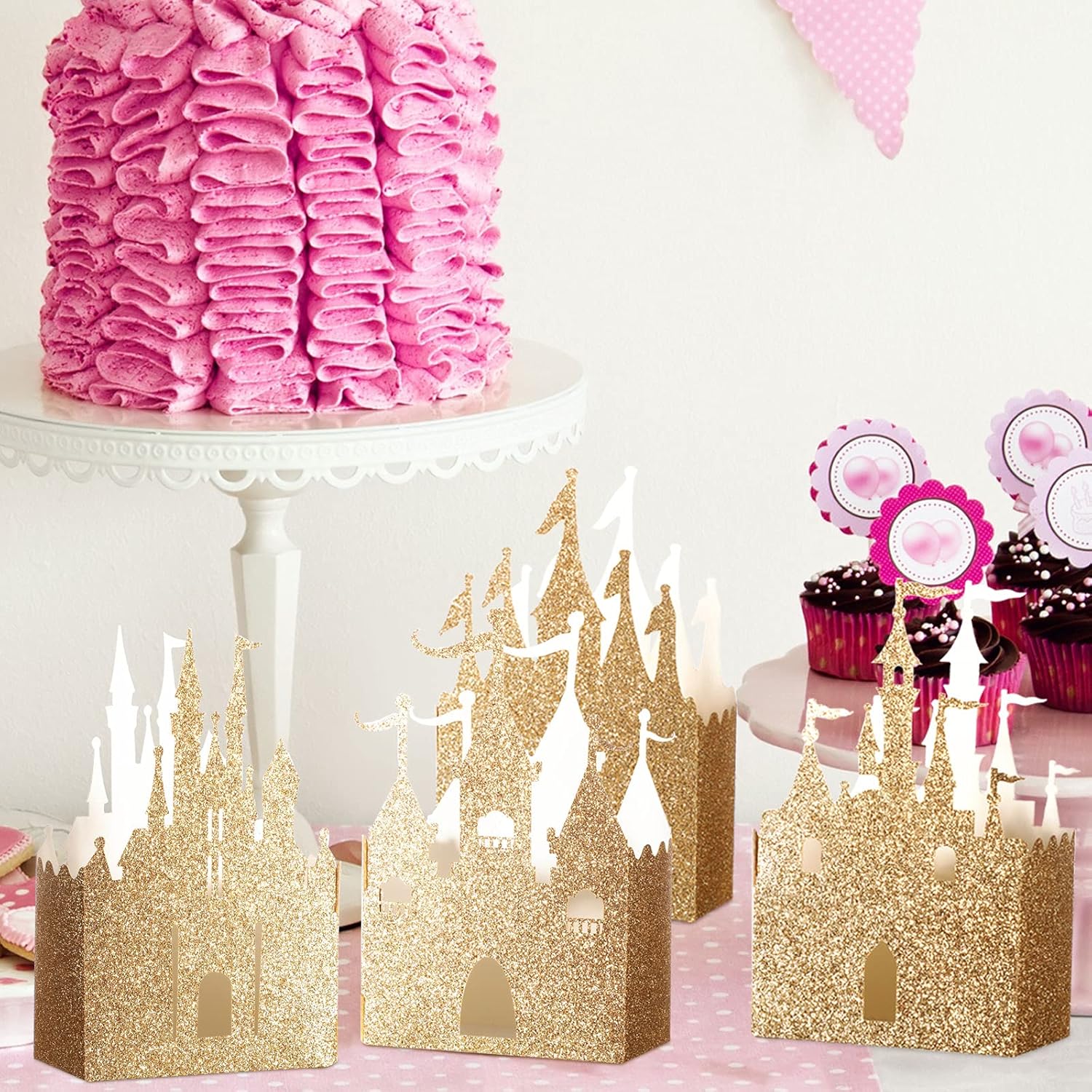30 Pieces Castle Box Princess Candy Box Glitter Castle Favor Treat Gift Princess Party Decorations Baby Shower Wedding Supplies Gold