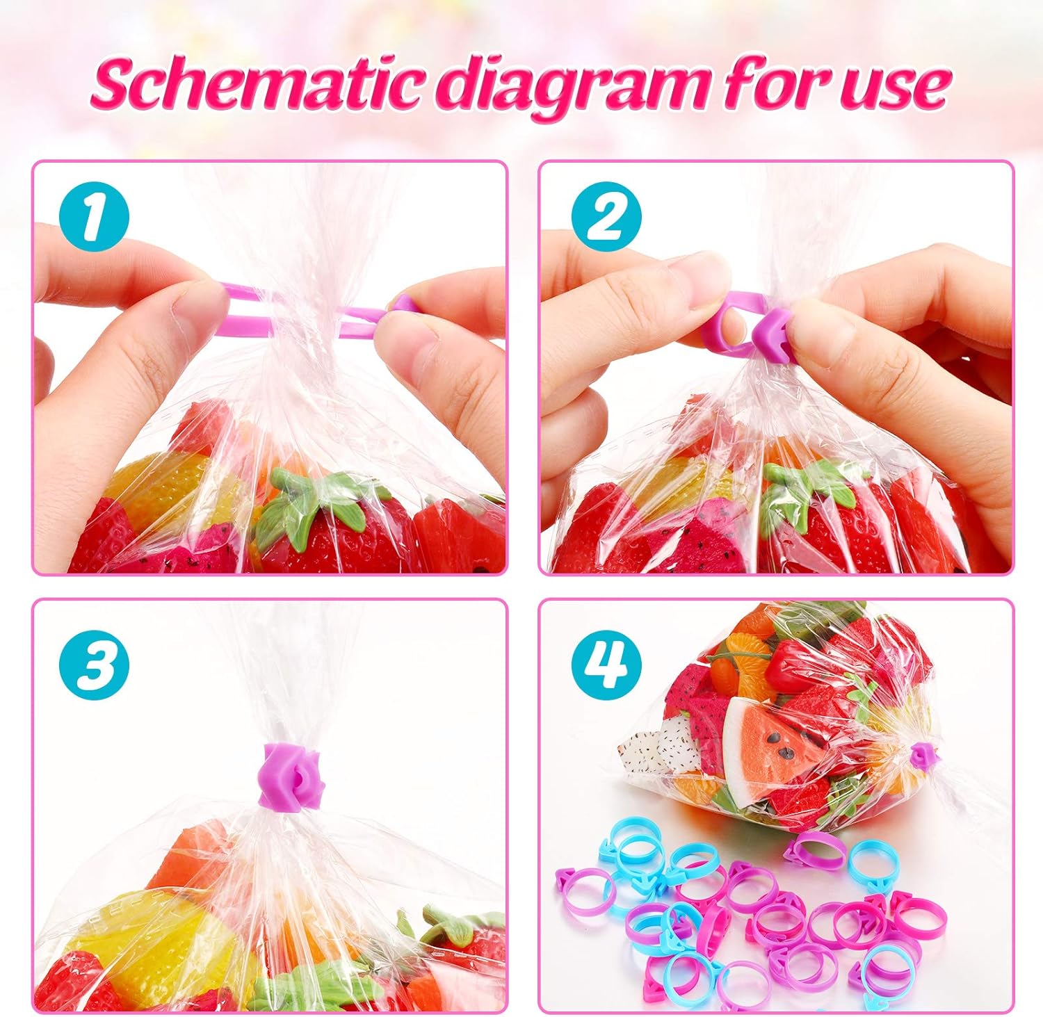 120 Pieces Icing Bag Ties Silicone Decoration Piping Bag Ties for Cupcakes Cookies and Pastry Rosy, Blue, Purple