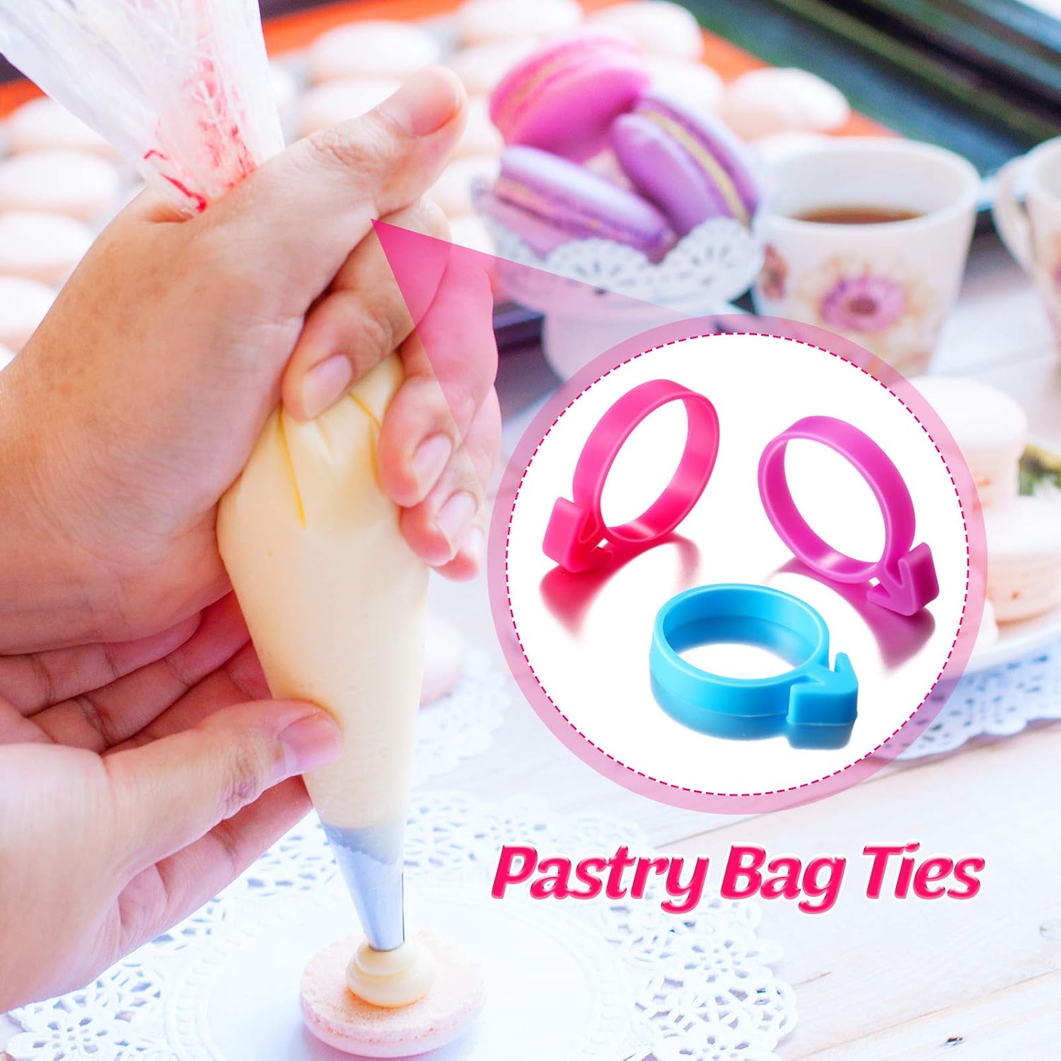 120 Pieces Icing Bag Ties Silicone Decoration Piping Bag Ties for Cupcakes Cookies and Pastry Rosy, Blue, Purple
