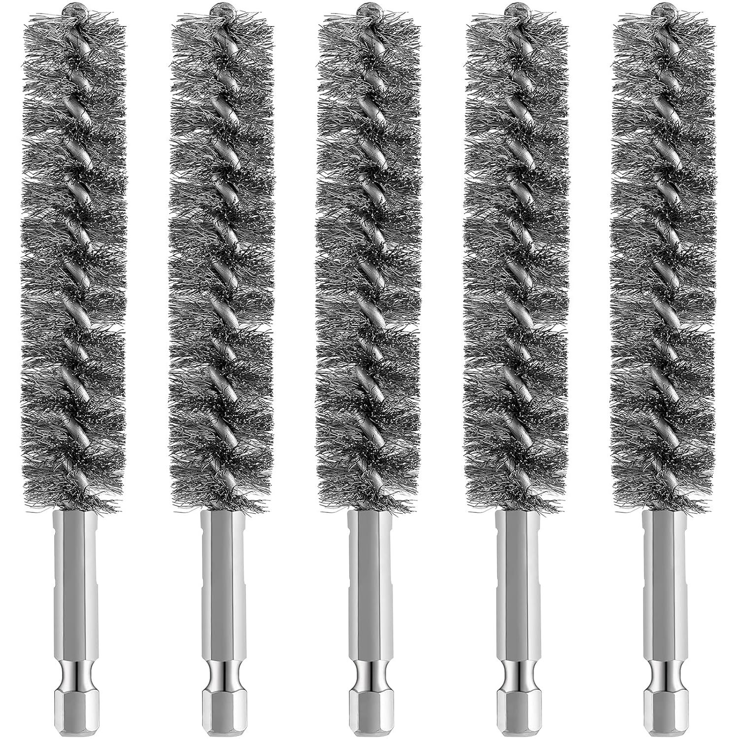 Bore Brush Bristles Wire Brush for Power Drill Cleaning Wire with Hex Shank Handle for Power Drill Cleaning 5 Pieces,Stainless Steel