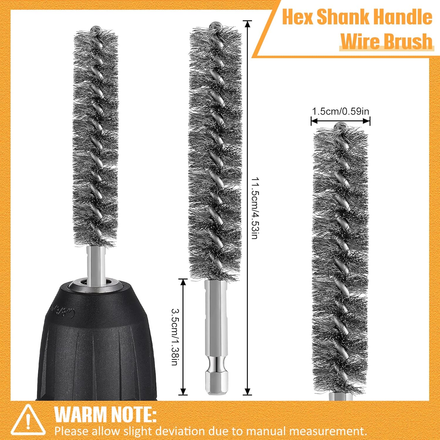 Bore Brush Bristles Wire Brush for Power Drill Cleaning Wire with Hex Shank Handle for Power Drill Cleaning 5 Pieces,Stainless Steel