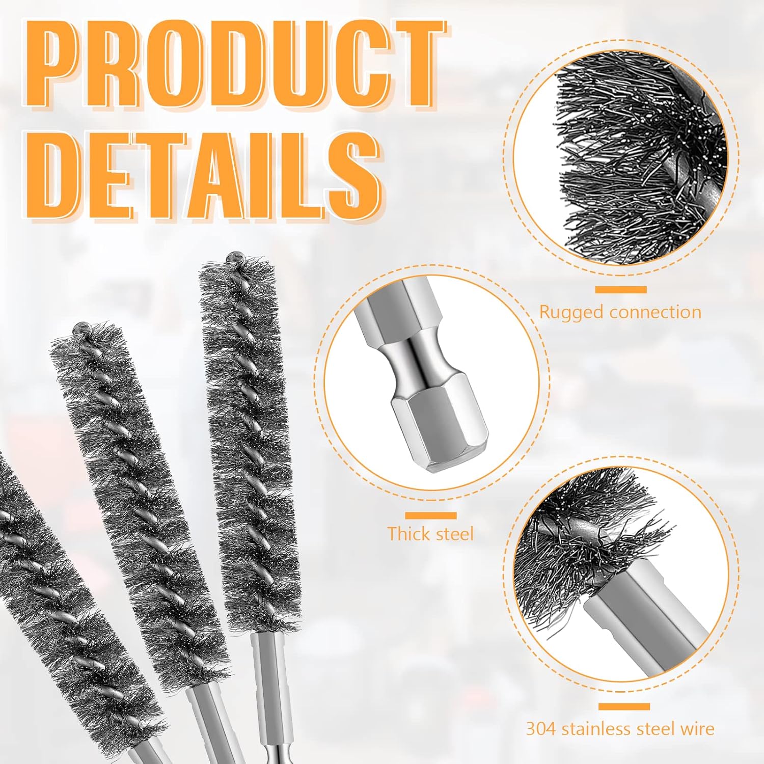 Bore Brush Bristles Wire Brush for Power Drill Cleaning Wire with Hex Shank Handle for Power Drill Cleaning 5 Pieces,Stainless Steel