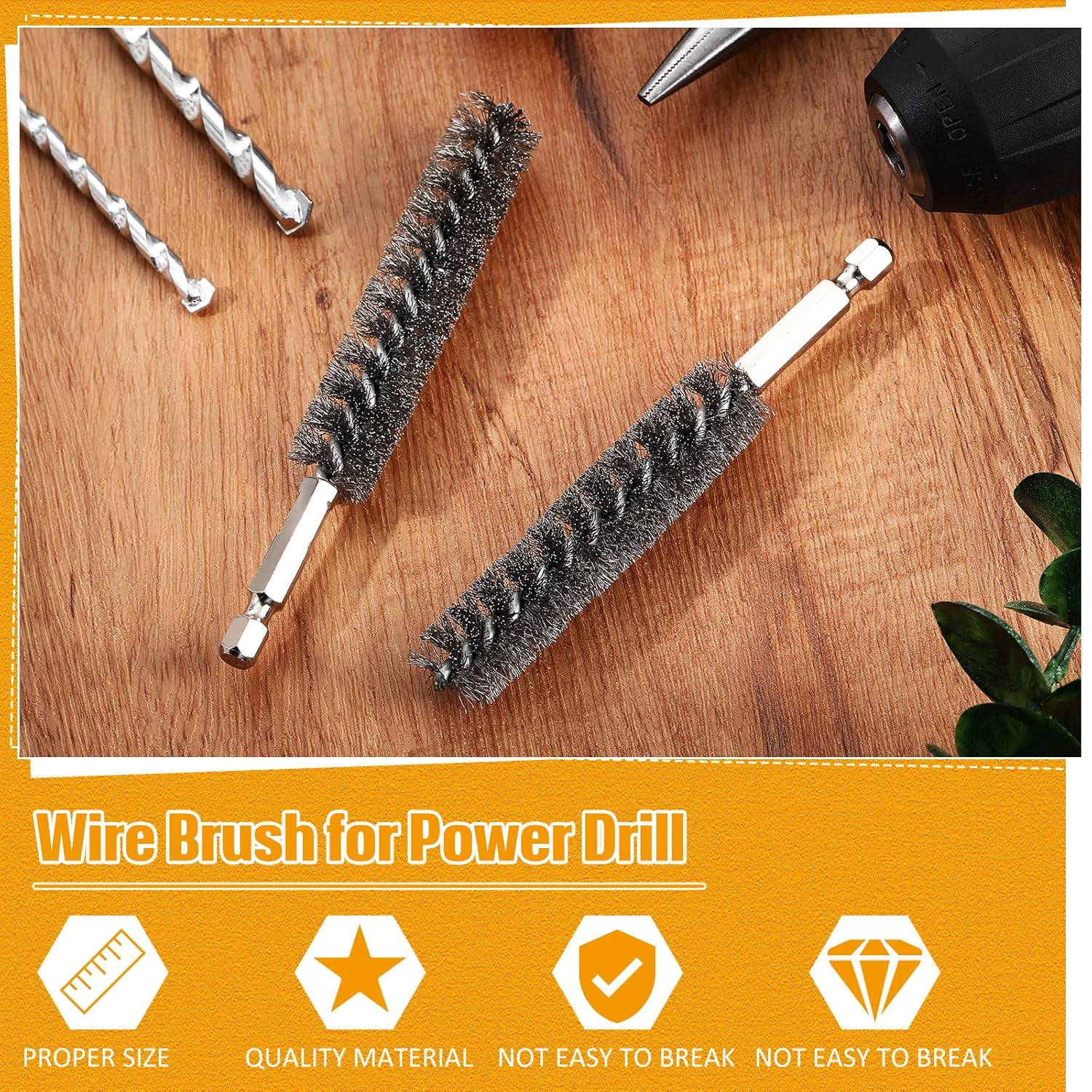 Bore Brush Bristles Wire Brush for Power Drill Cleaning Wire with Hex Shank Handle for Power Drill Cleaning 5 Pieces,Stainless Steel