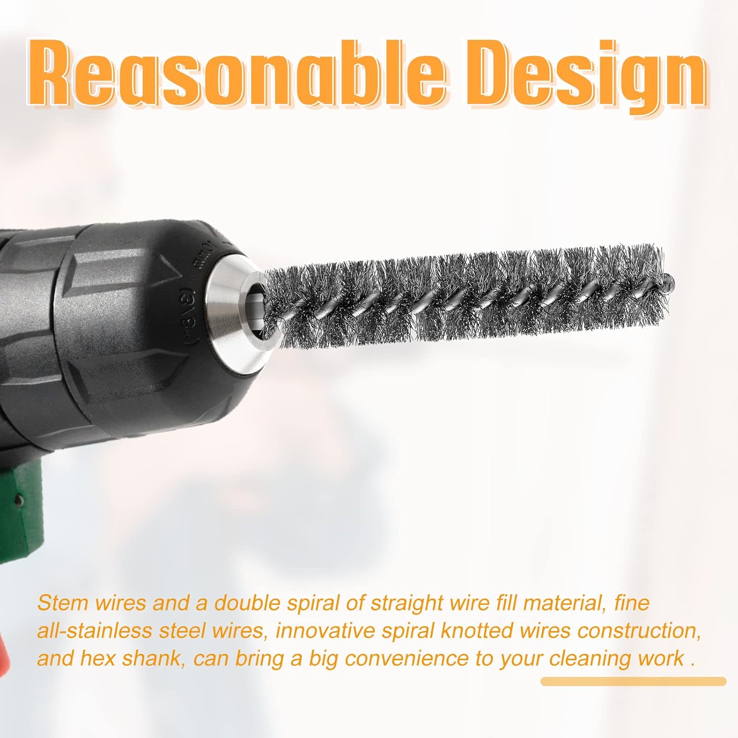 Bore Brush Bristles Wire Brush for Power Drill Cleaning Wire with Hex Shank Handle for Power Drill Cleaning 5 Pieces,Stainless Steel