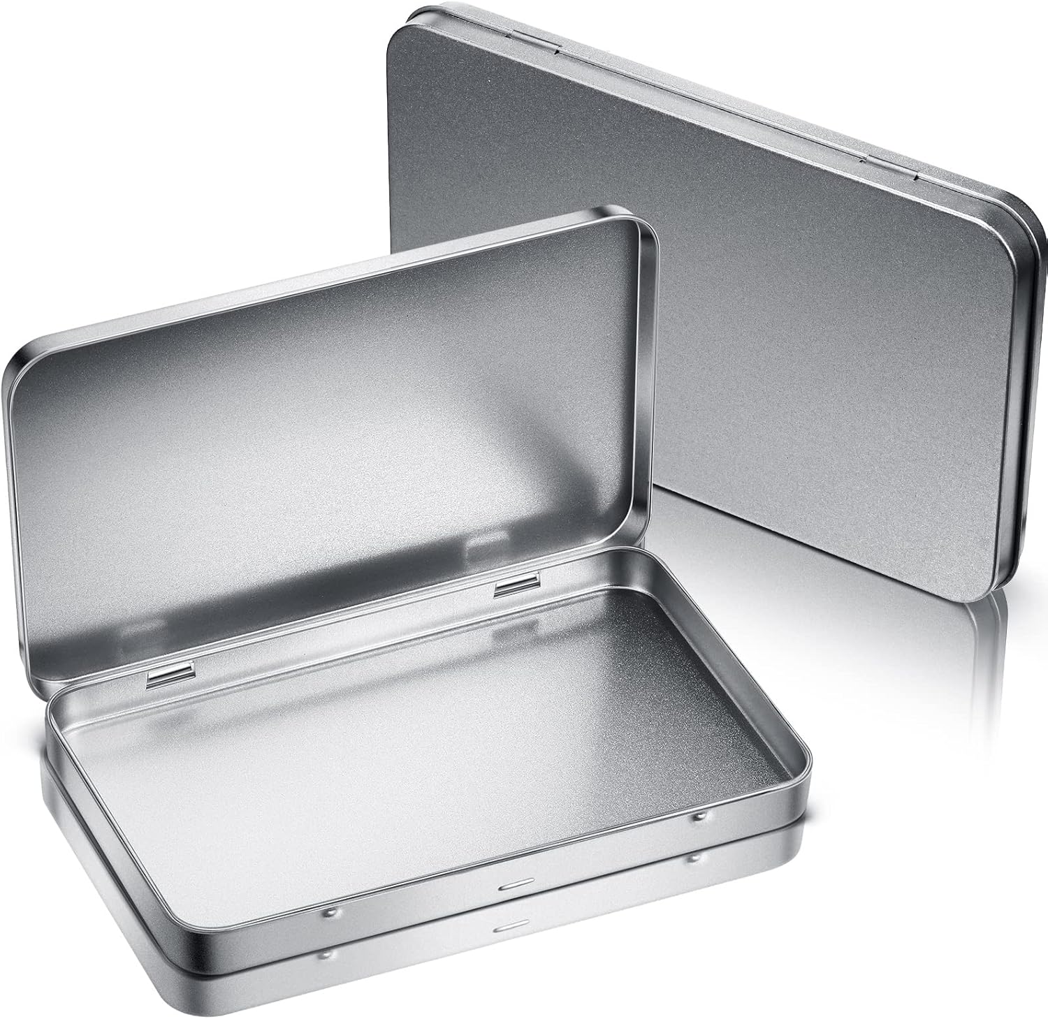 2 Pack Rectangular Metal Tin Box with Lid Metal Hinged Lid Tin Empty Box Container Storage for Watercolor Jewelry Pen Eraser Pill Candy Craft Organize 7.0 x 4.2 x 0.6'' Sliver