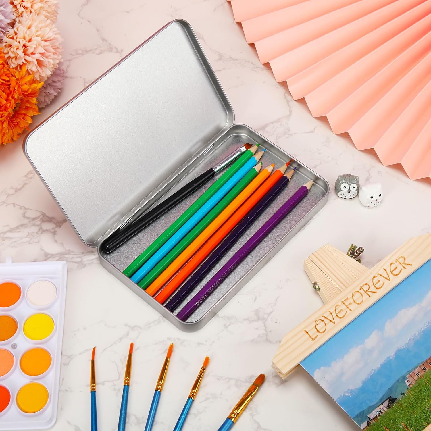 2 Pack Rectangular Metal Tin Box with Lid Metal Hinged Lid Tin Empty Box Container Storage for Watercolor Jewelry Pen Eraser Pill Candy Craft Organize 7.0 x 4.2 x 0.6'' Sliver