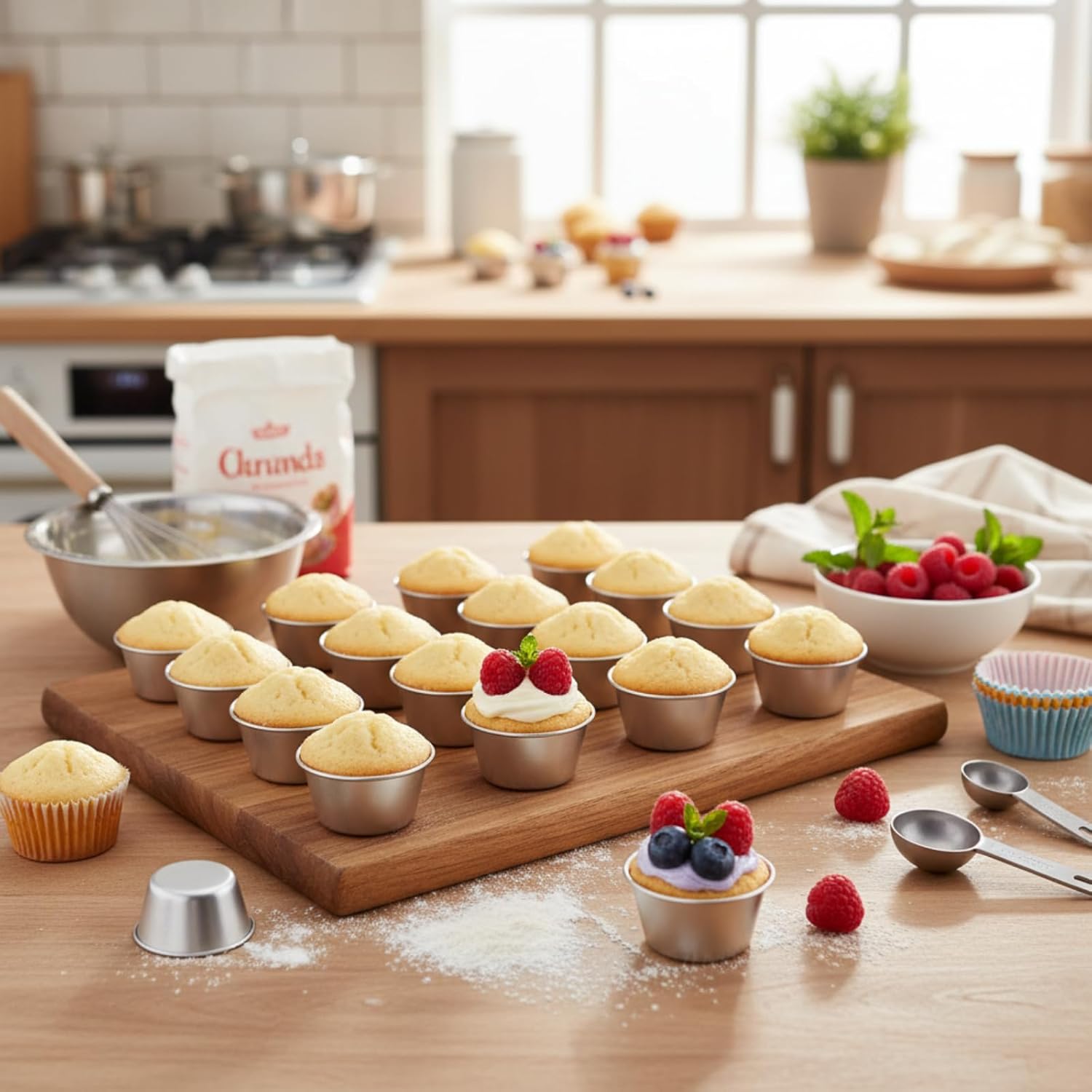 10 Pieces Individual Flan Molds Egg Tart Molds Pudding Cups Mini Chocolate Molten Pans Carbon Steel Cupcake Cake Cookie, Round Nonstick Popover Bakeware Tumblers 2.6 x 2 x 1.3 Inch